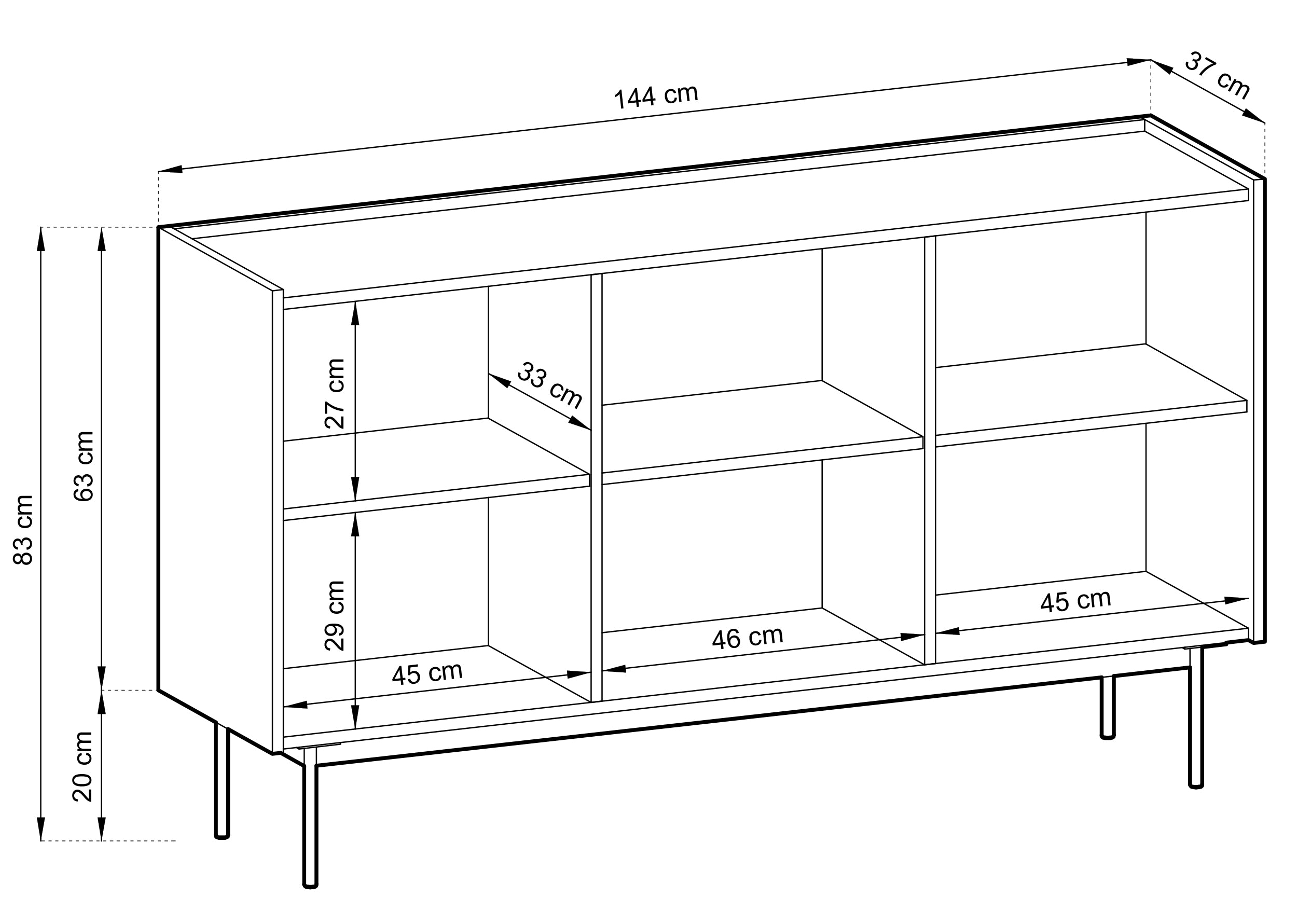 Komoda trzydrzwiowa Color 144 cm Ceglasta / Dąb Linea