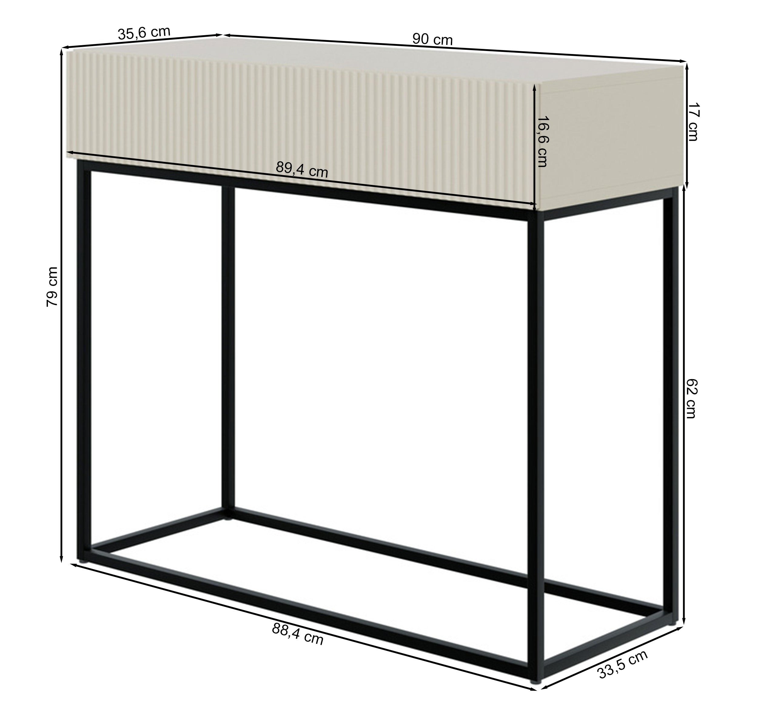 Konsola Veldio z frezowanym frontem i szufladą 90 cm Szary beż ze złotymi nogami