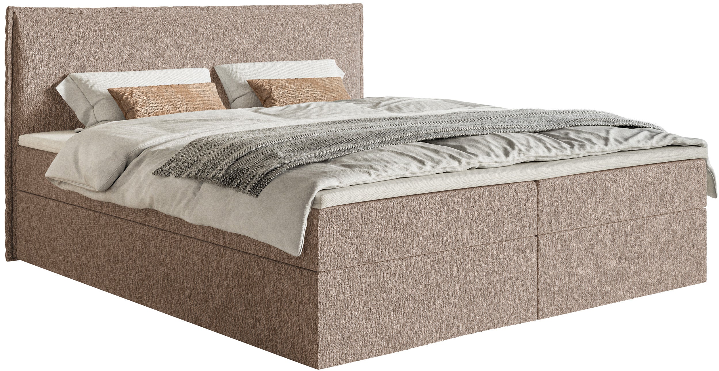 Łóżko kontynentalne 160x200 cm Softie z pojemnikami i topperem ciemnobeżowe szenil