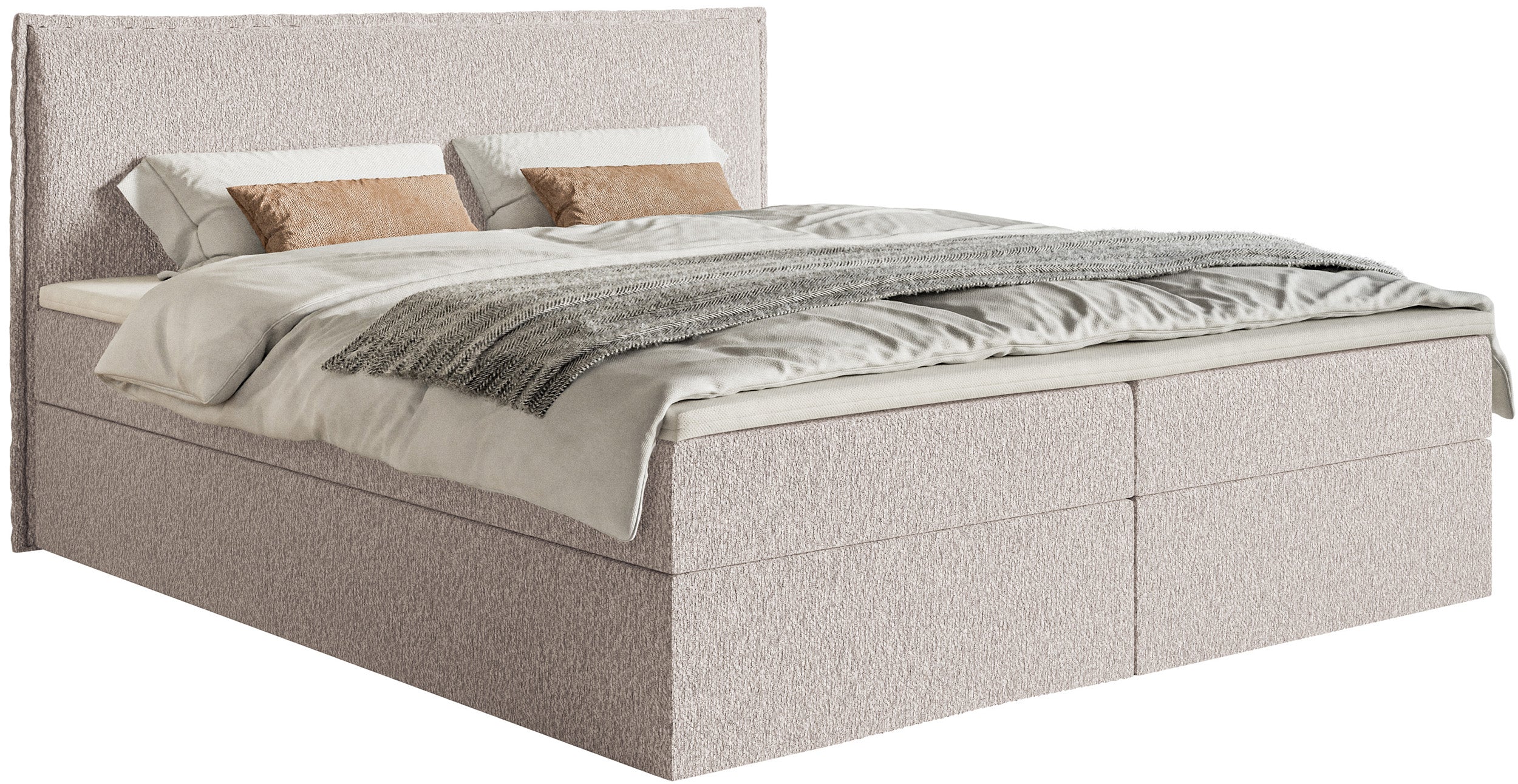 Łóżko kontynentalne 180x200 cm Softie z pojemnikami i topperem beżowe szenil