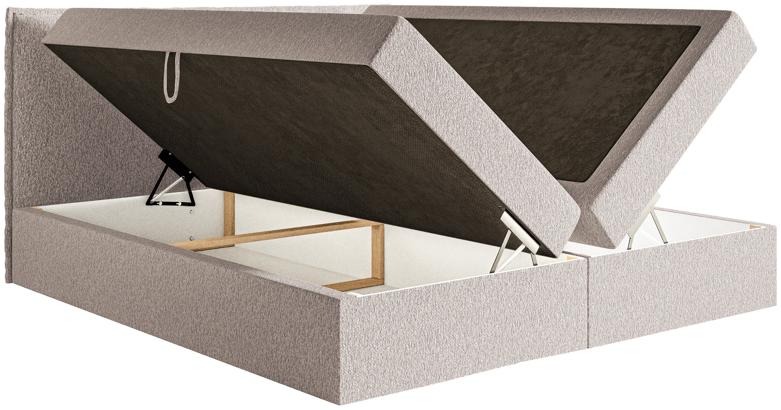 Łóżko kontynentalne 180x200 cm Softie z pojemnikami i topperem beżowe szenil