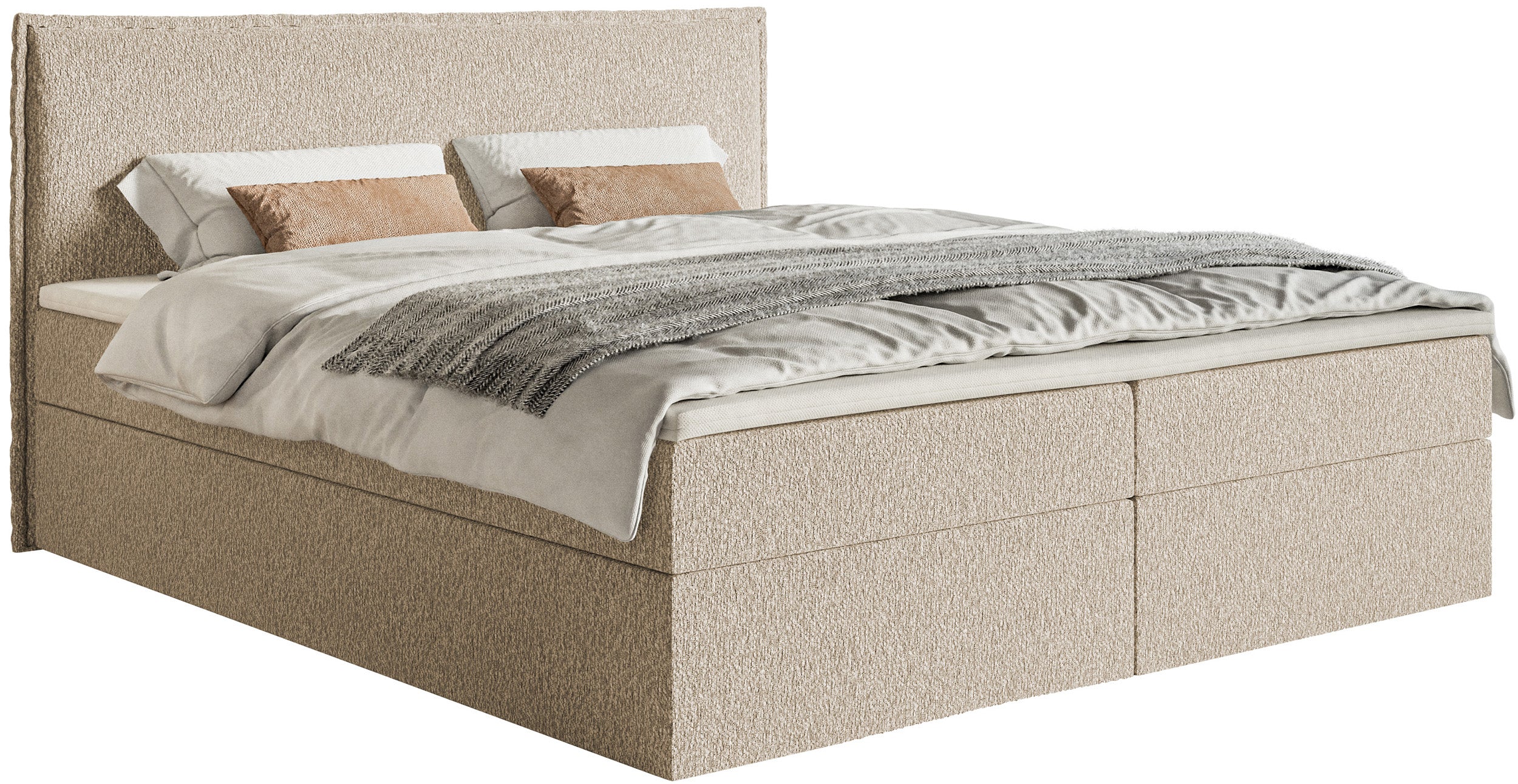 Łóżko kontynentalne 160x200 cm Softie z pojemnikami i topperem jasnobeżowe szenil