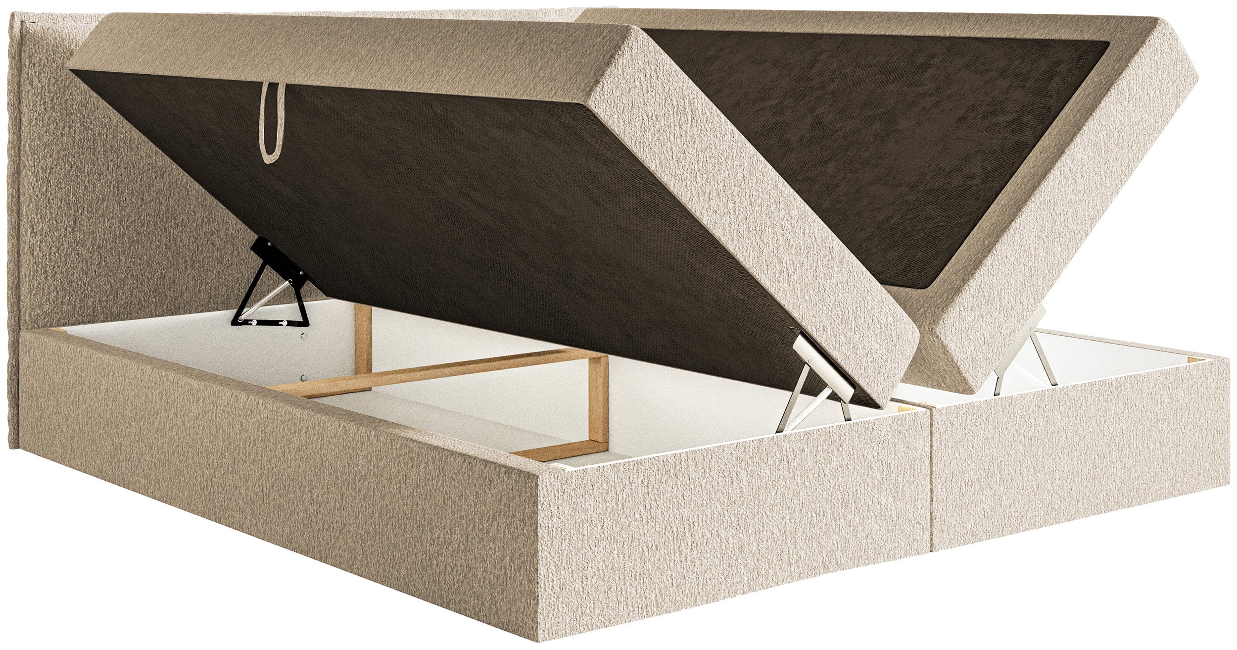 Łóżko kontynentalne 160x200 cm Softie z pojemnikami i topperem jasnobeżowe szenil