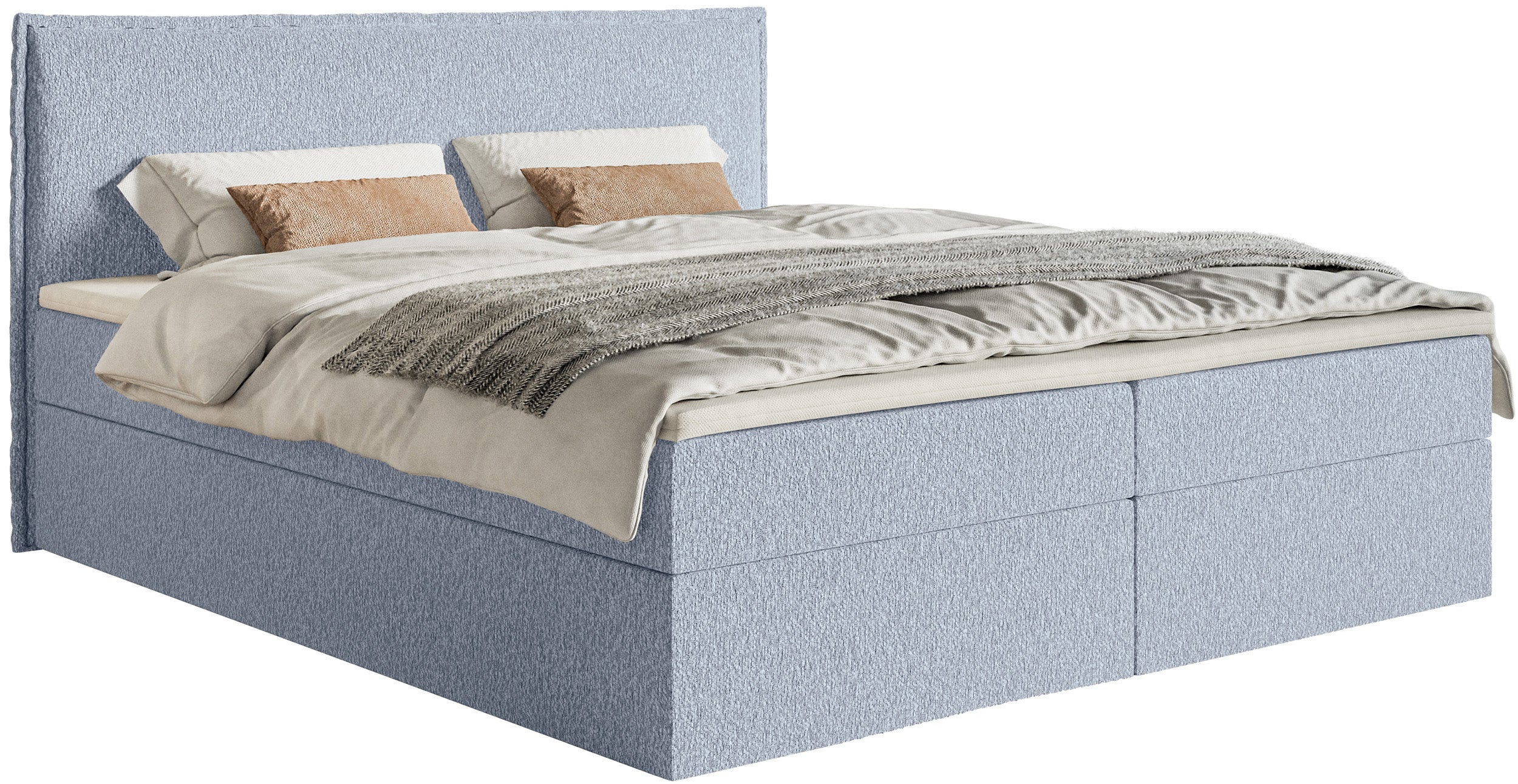 Łóżko kontynentalne 140x200 cm Softie z pojemnikami i topperem błękitne szenil