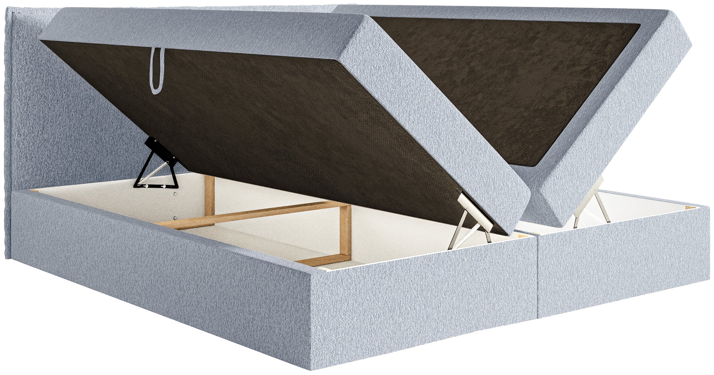 Łóżko kontynentalne 180x200 cm Softie z pojemnikami i topperem błękitne szenil