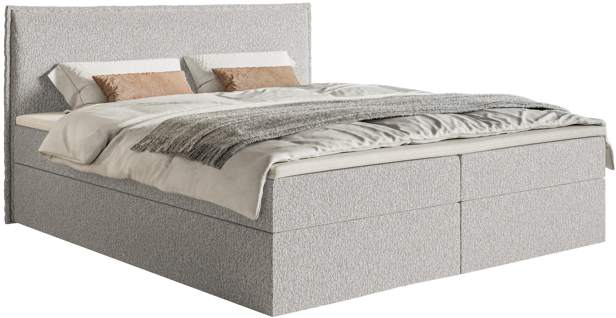 Łóżko kontynentalne 140x200 cm Softie z pojemnikami i topperem jasnoszare szenil