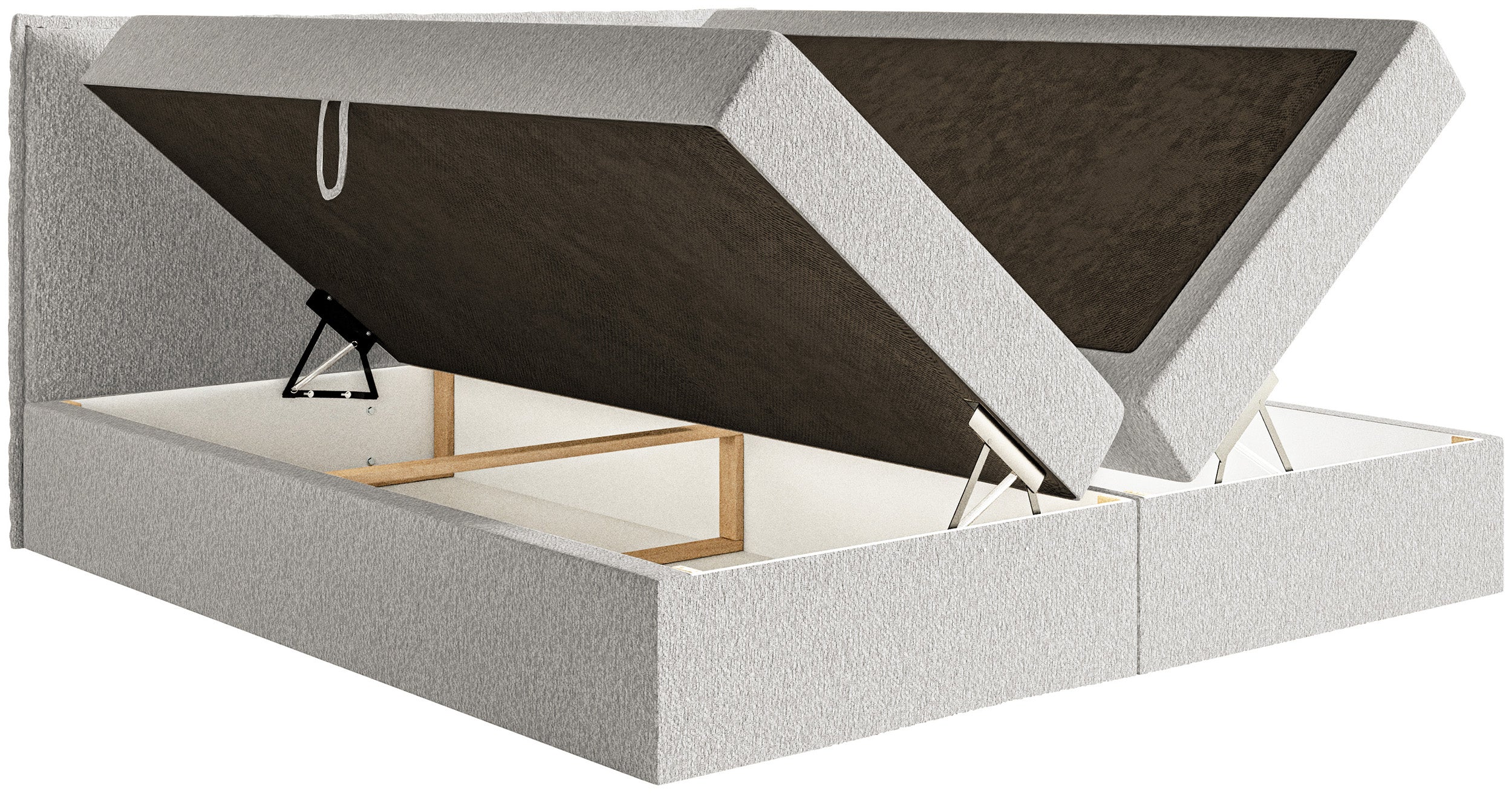 Łóżko kontynentalne 140x200 cm Softie z pojemnikami i topperem jasnoszare szenil