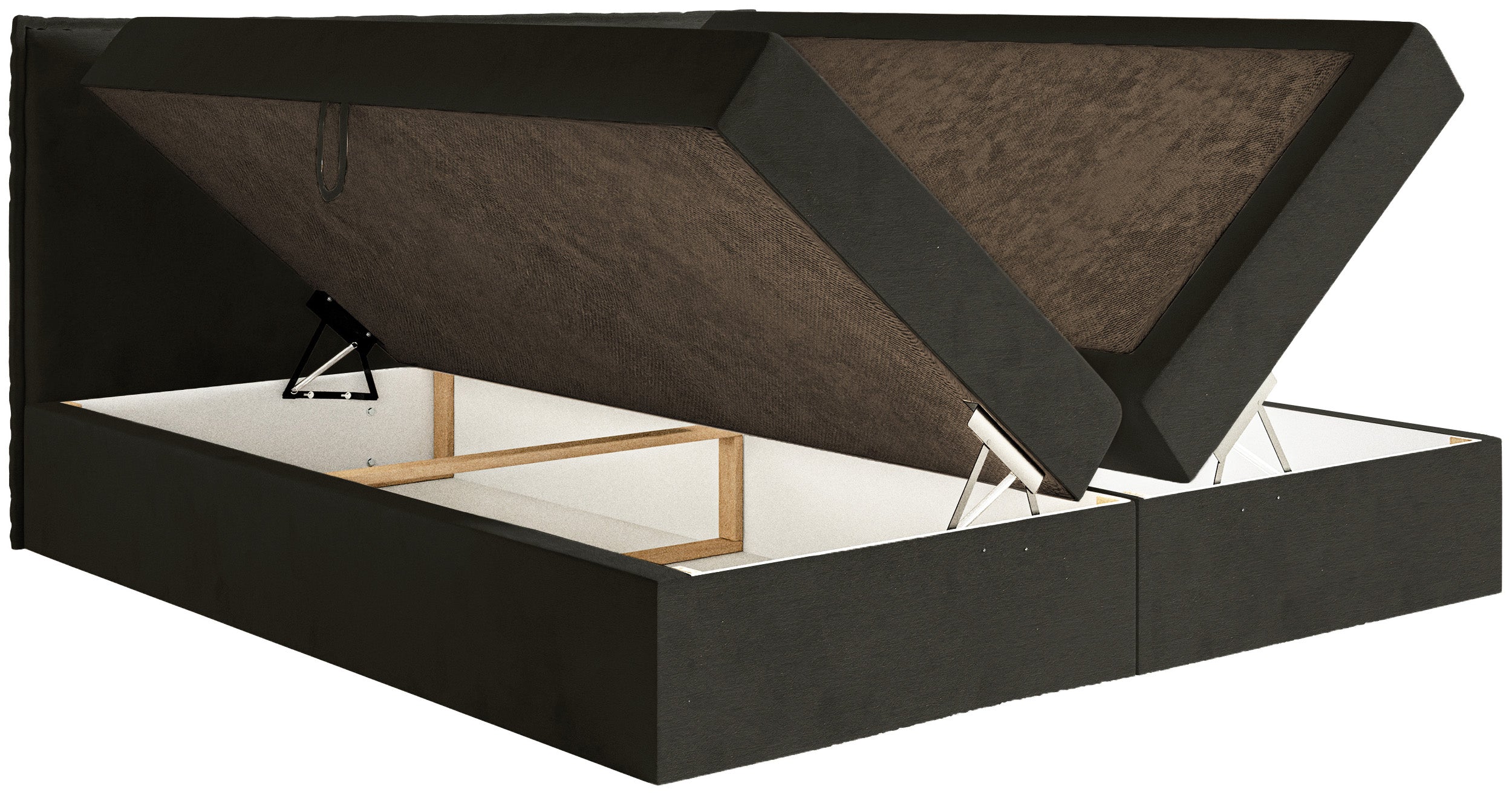Łóżko kontynentalne 180x200 cm Softie z pojemnikami i topperem ciemnozielone welur hydrofobowy