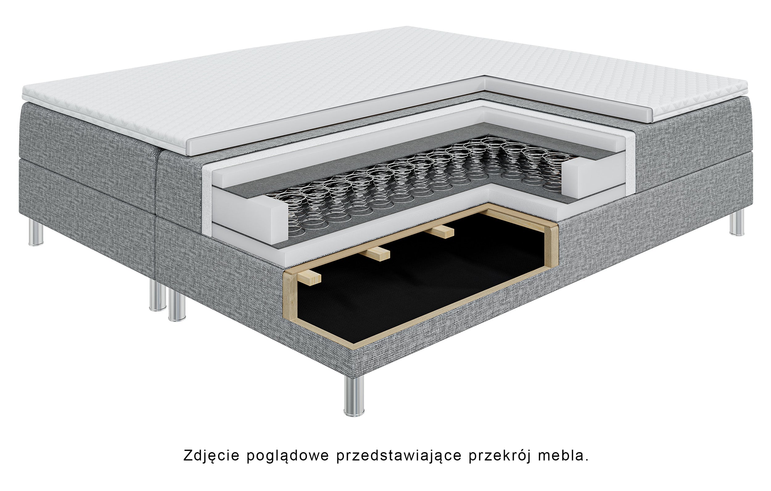Łóżko kontynentalne 160x200 cm Korello z dwoma pojemnikami szare welur hydrofobowy