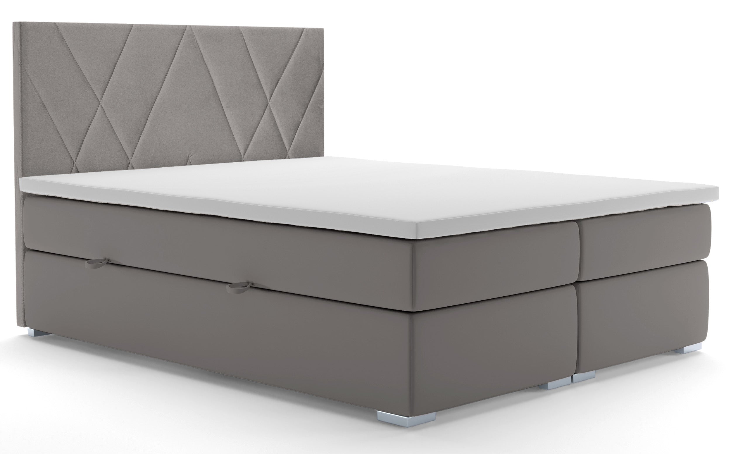 Łóżko kontynentalne 160x200 cm Korello z dwoma pojemnikami szare welur hydrofobowy