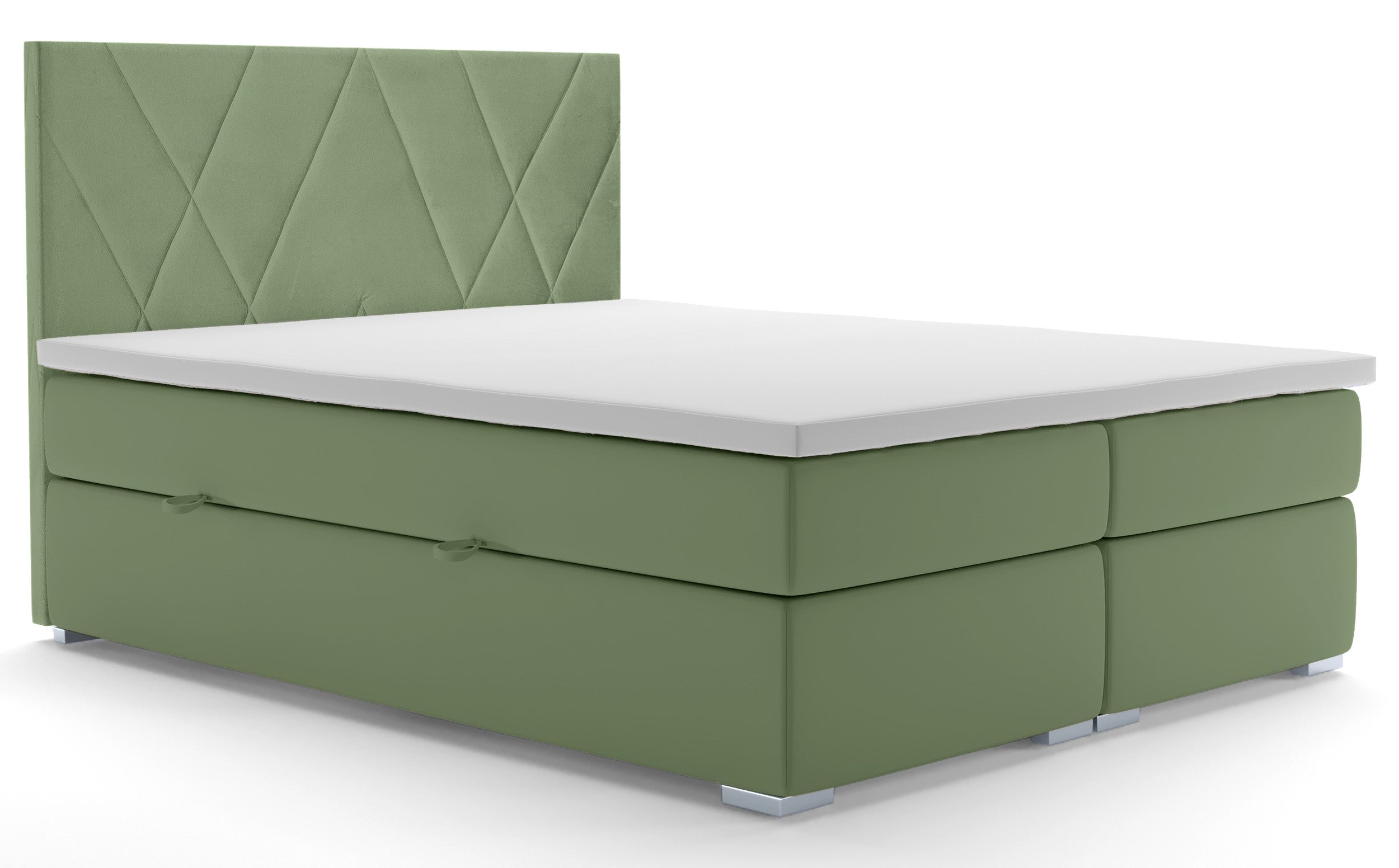 Łóżko kontynentalne 140x200 cm Korello z dwoma pojemnikami eukaliptusowe welur hydrofobowy