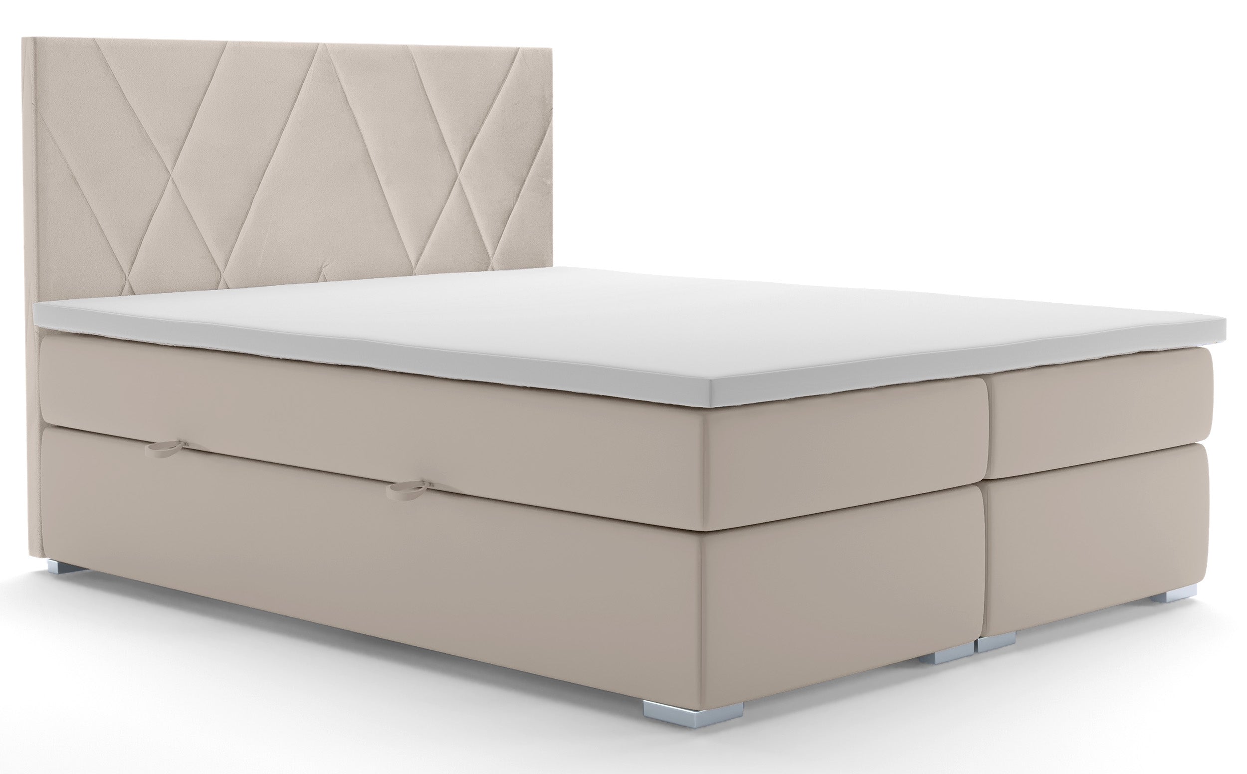 Łóżko kontynentalne 180x200 cm Korello z dwoma pojemnikami szarobeżowe welur hydrofobowy