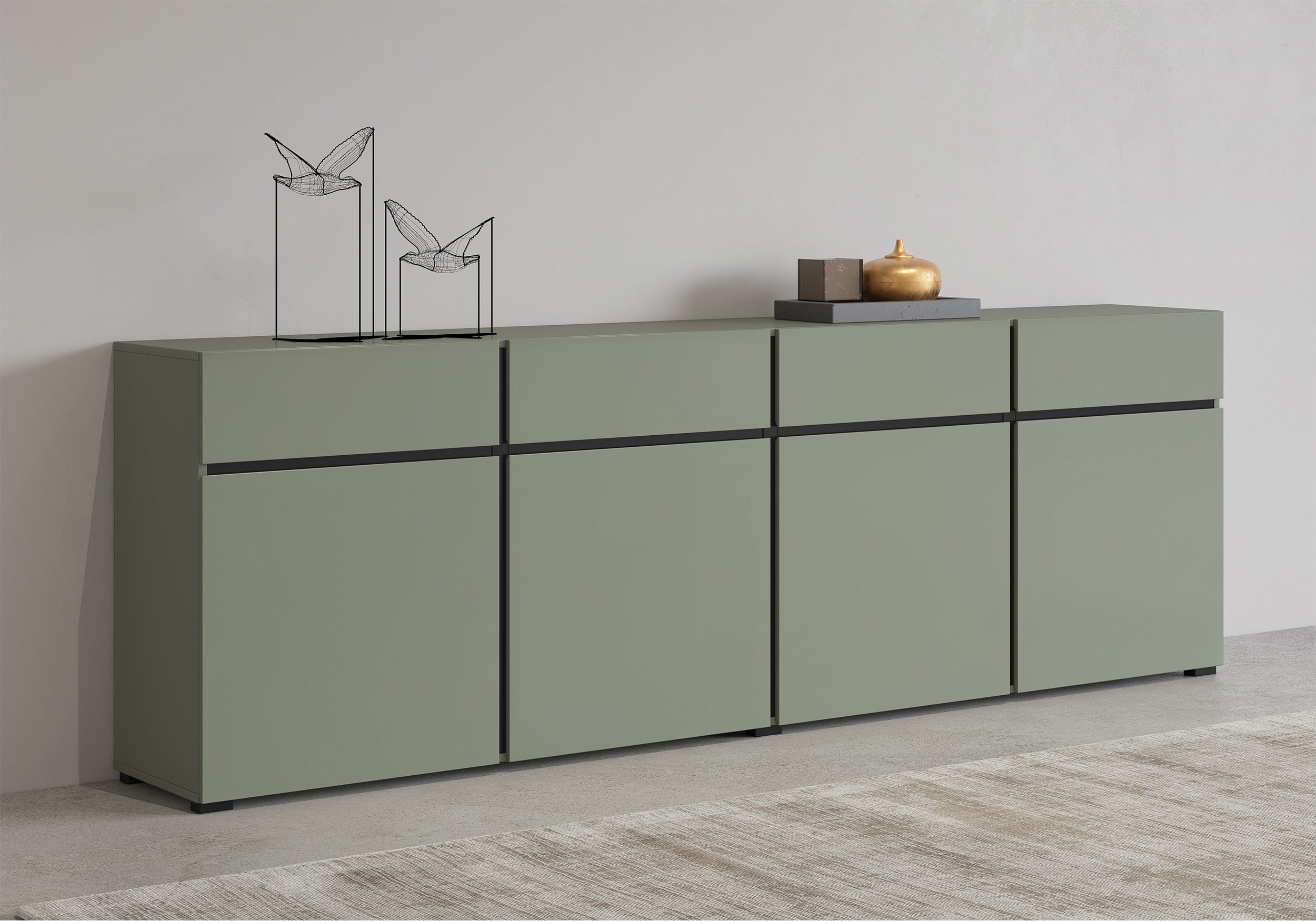 Komoda Kruzoe 78 cm z czterema szufladami i czterema szafkami zielona