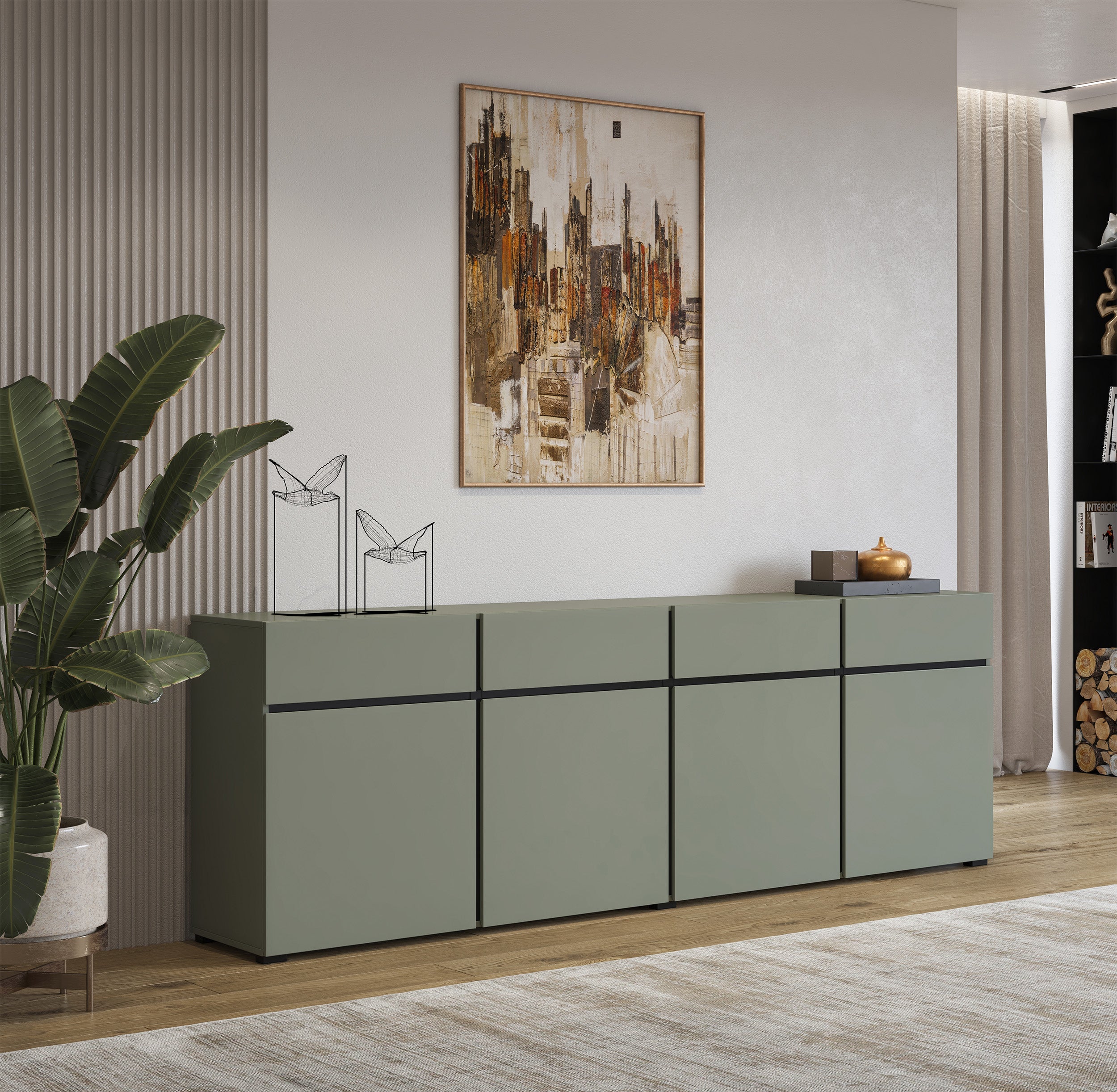 Komoda Kruzoe 78 cm z czterema szufladami i czterema szafkami zielona