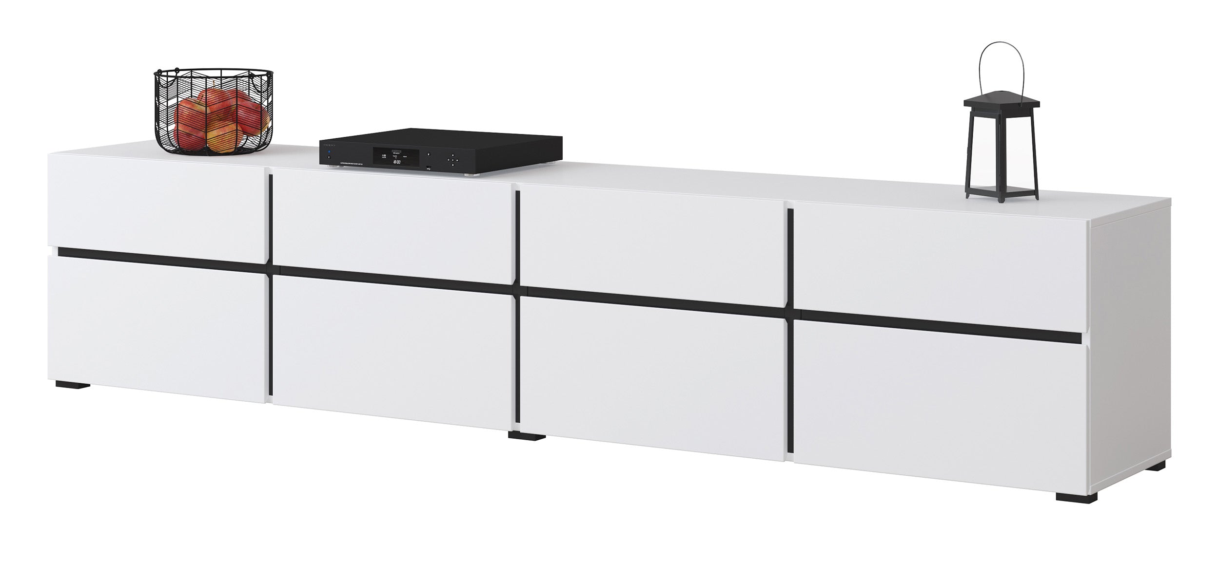 Komoda Kruzoe 48 cm z czterema szufladami i czterema szafkami biała