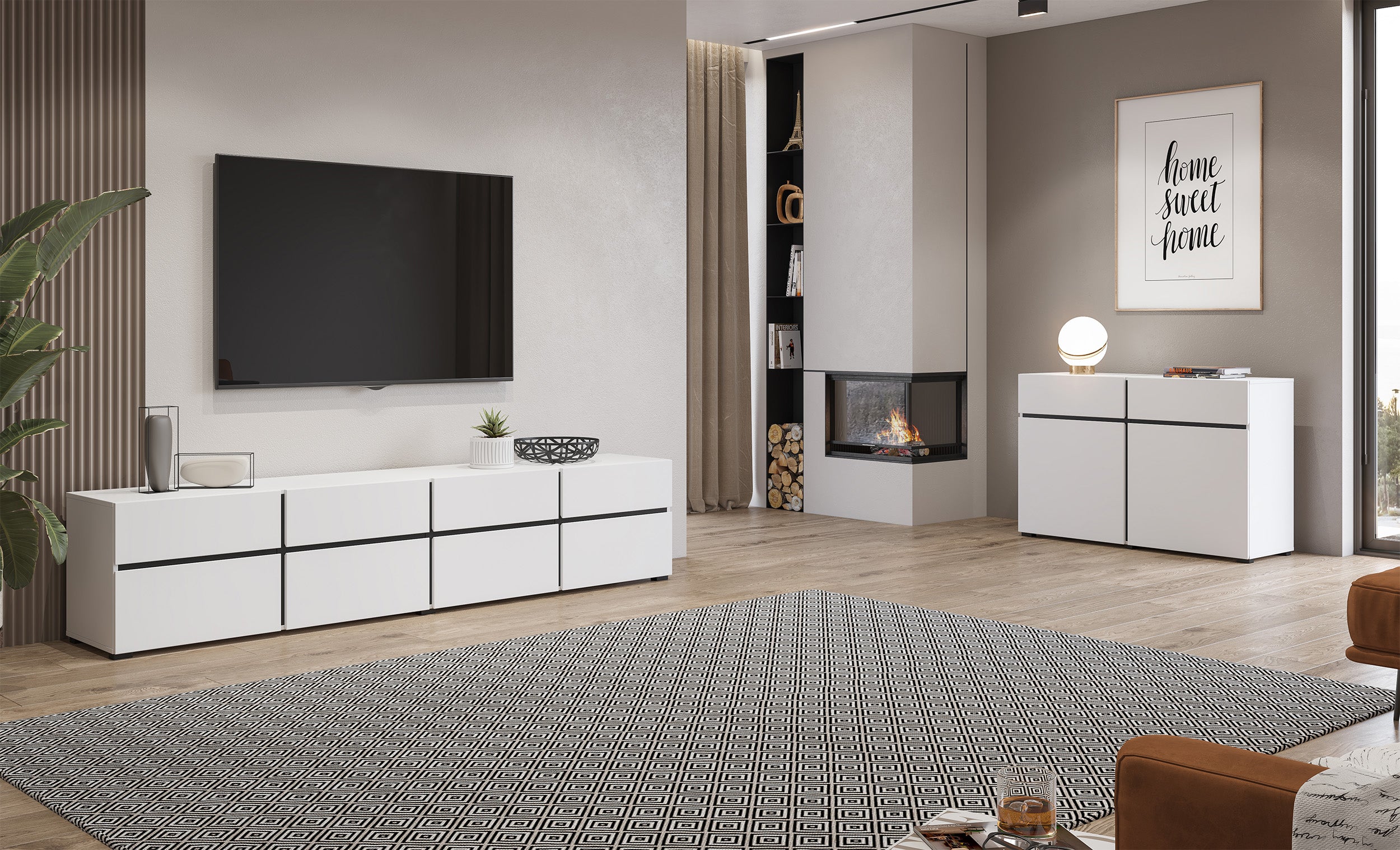 Komoda Kruzoe 48 cm z czterema szufladami i czterema szafkami biała