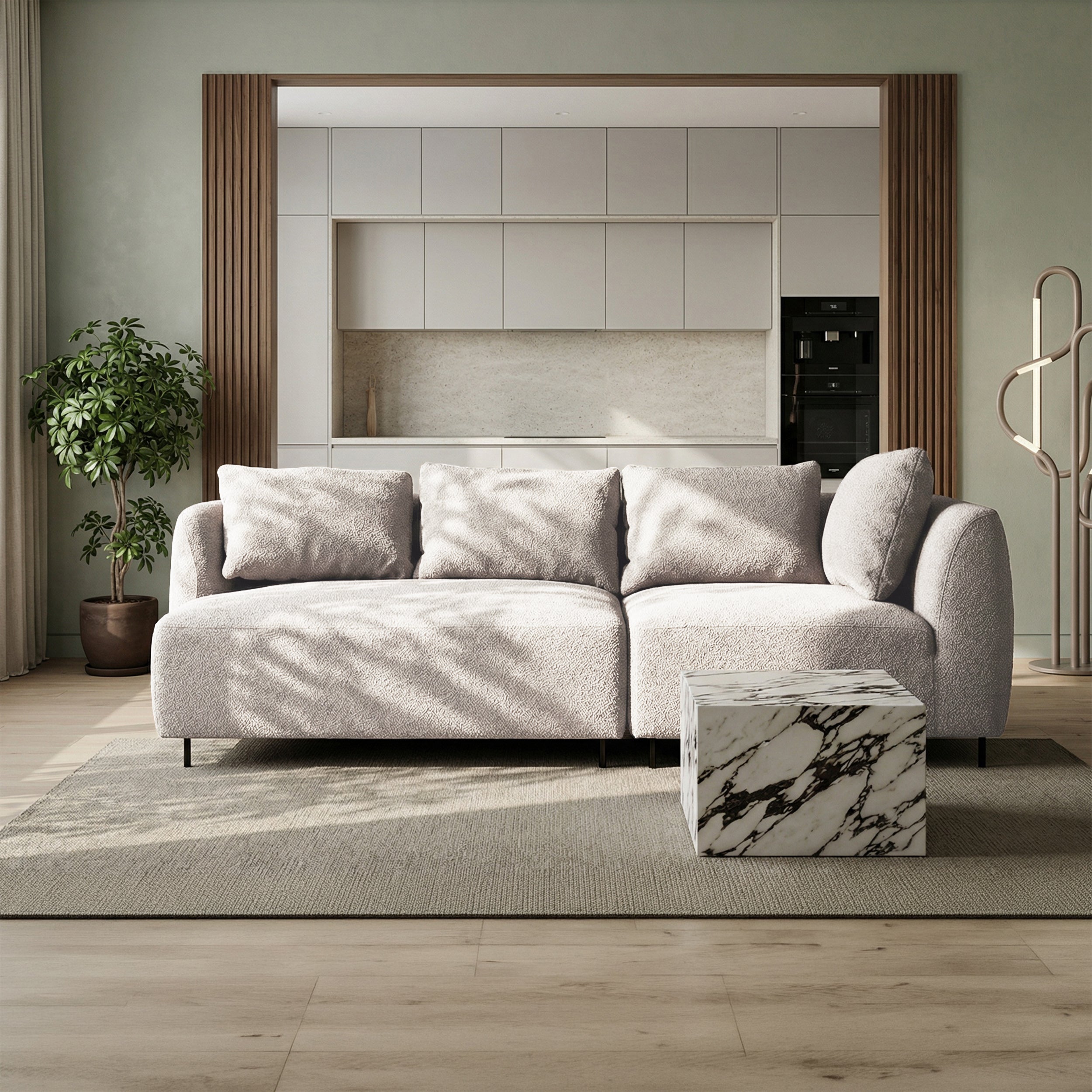 Sofa modułowa Lanomi szarobeżowa boucle