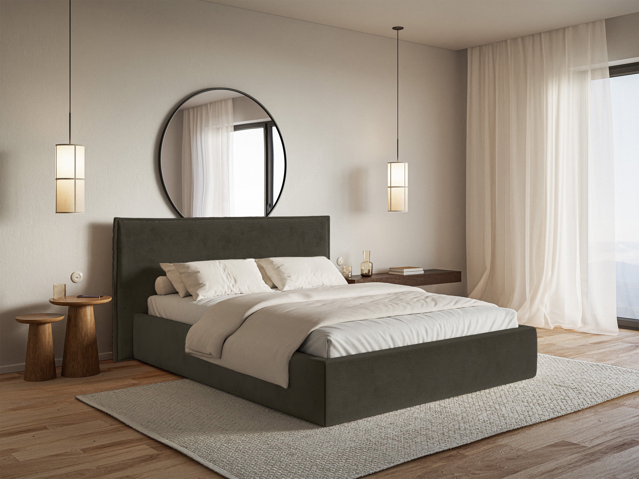 Łóżko tapicerowane 160x200 cm Softie z pojemnikiem ciemnozielone welur hydrofobowy stelaż metalowy