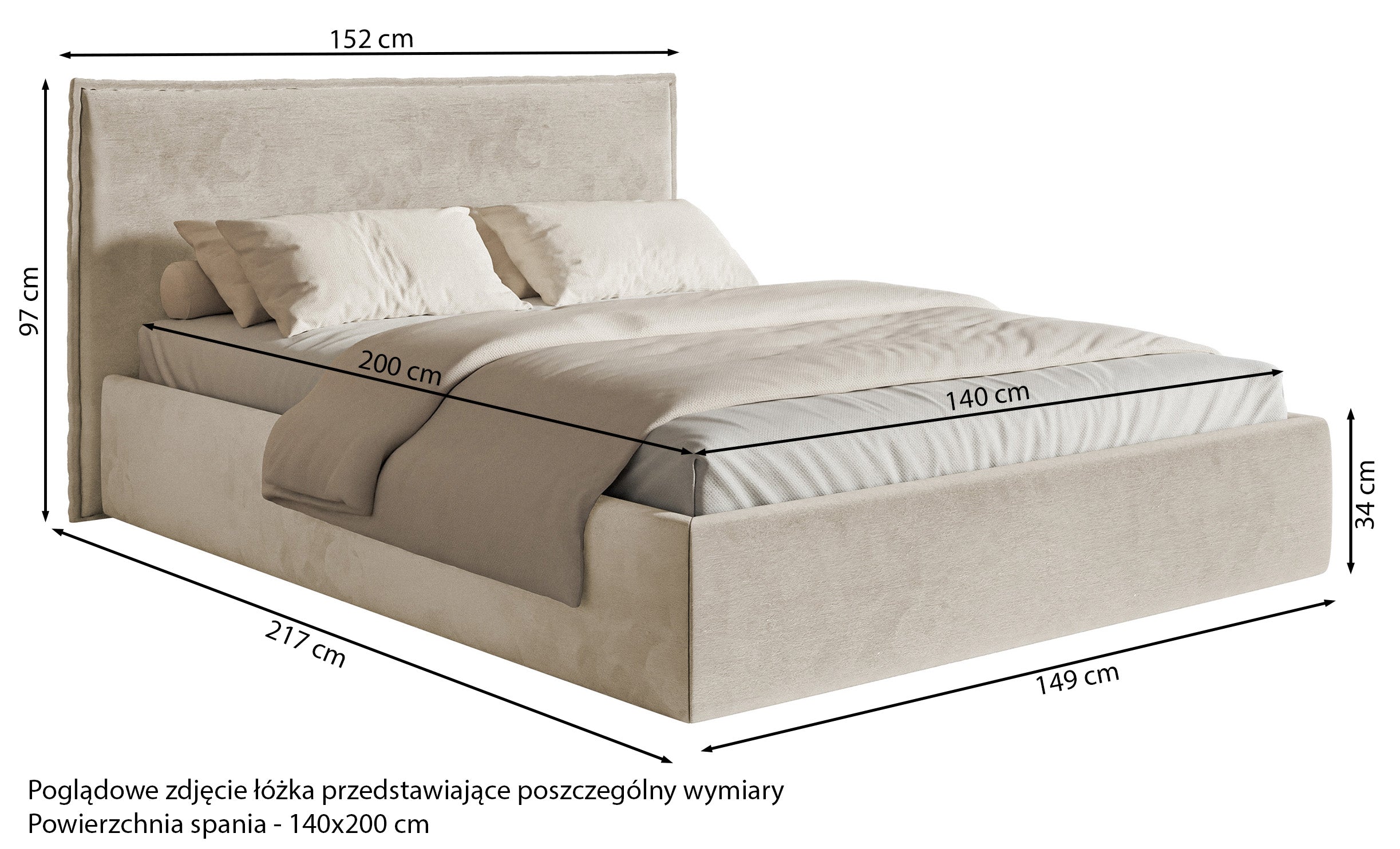 Łóżko tapicerowane 140x200 cm Softie Slim szarobeżowe welur hydrofobowy