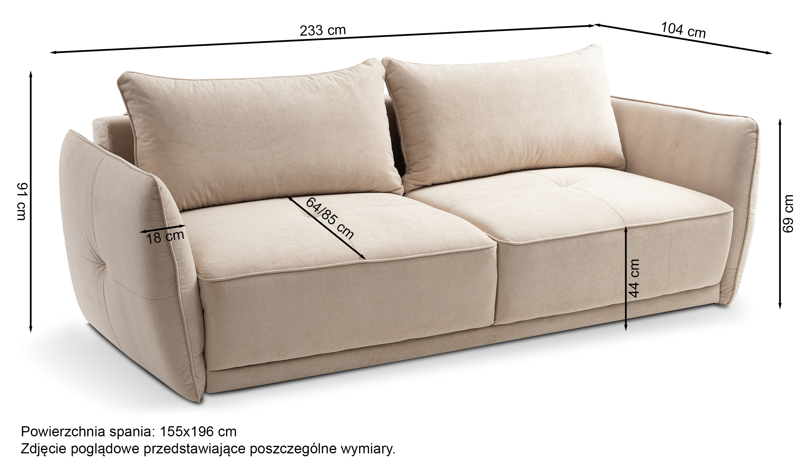 Kanapa rozkładana trzyosobowa Laristia z pojemnikiem beżowa szenil hydrofobowy