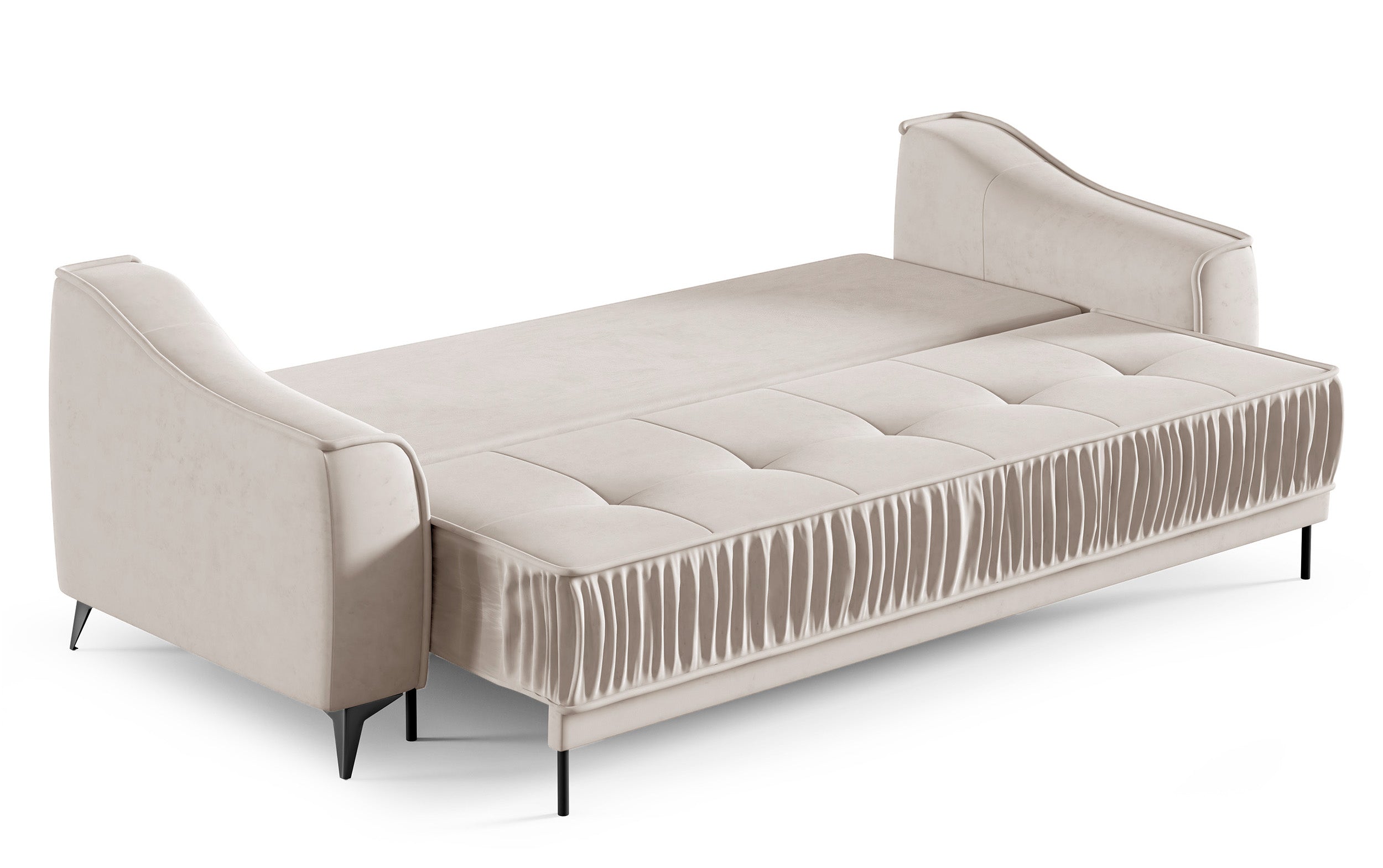 Kanapa rozkładana trzyosobowa Louisos z pojemnikiem jasnobeżowa hydrofobowa