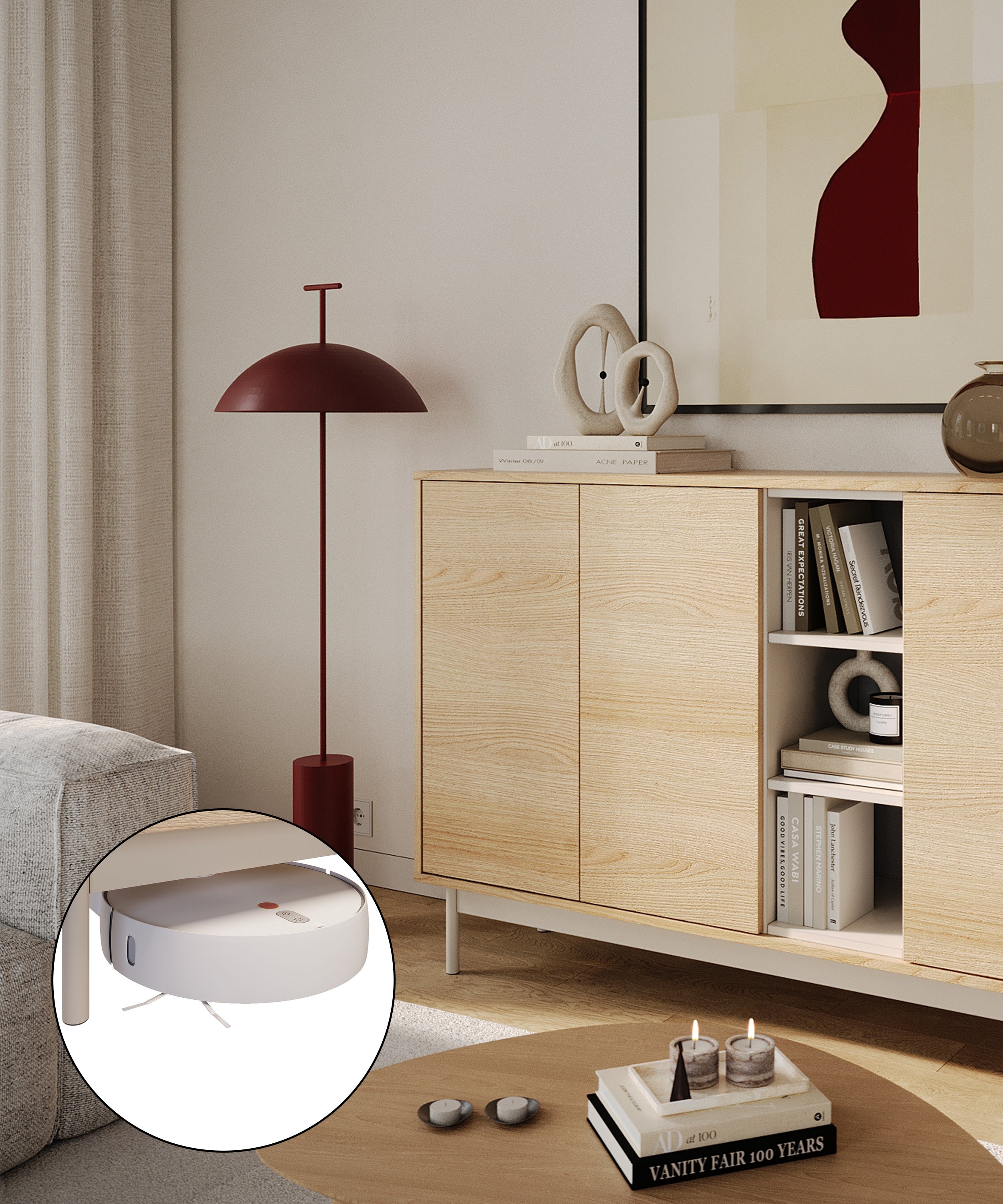 Komoda trzydrzwiowa Layen z trzema wnękami 138 cm dąb lindberg/kaszmir