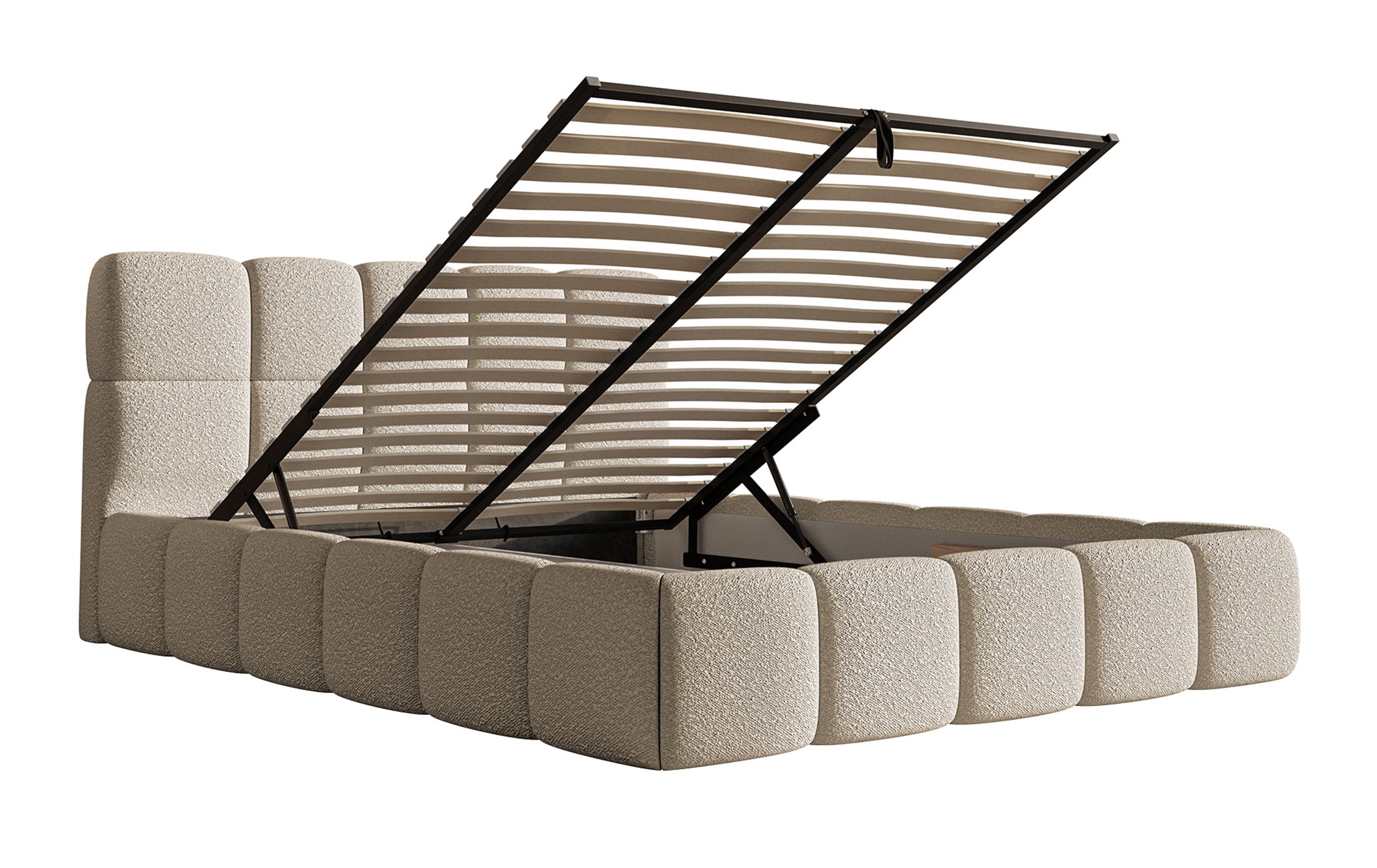 Łóżko tapicerowane 140x200 cm Cloudy z pojemnikiem jasnobeżowe boucle