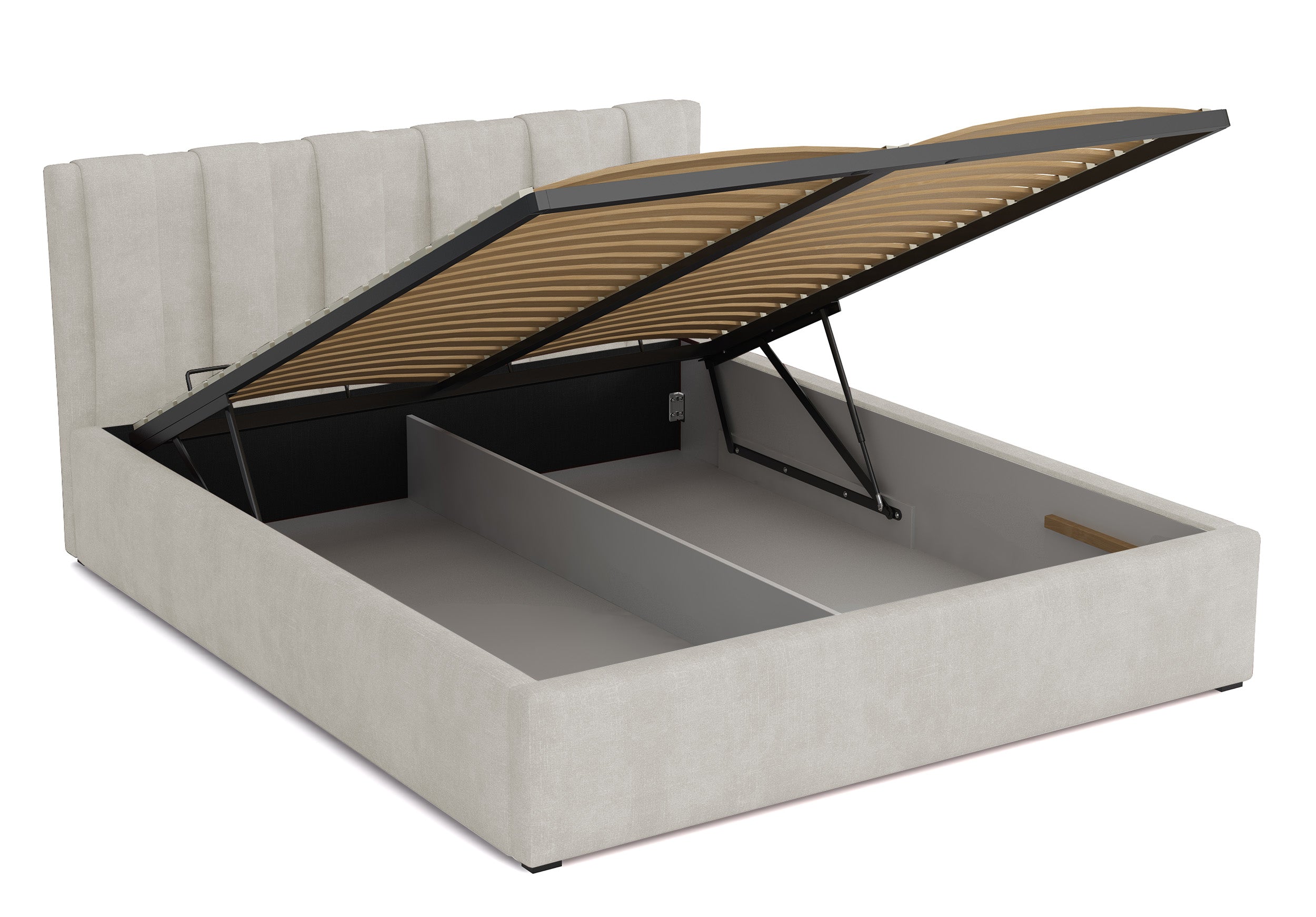 Łóżko tapicerowane 200x200 cm Walence z pojemnikiem stelaż metalowy kremowe welur hydrofobowy