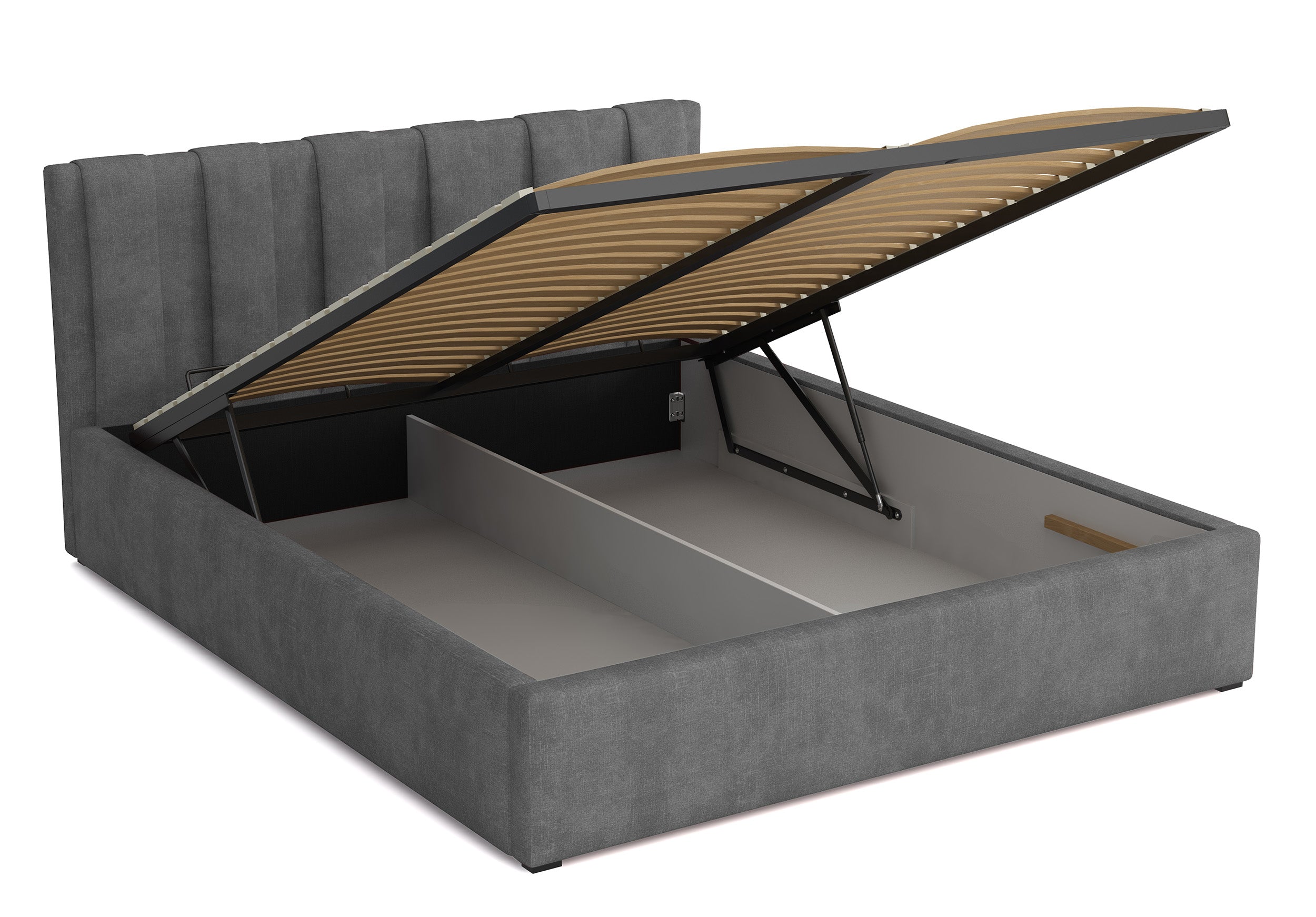 Łóżko tapicerowane 180x200 cm Walence z pojemnikiem stelaż metalowy szare welur hydrofobowy