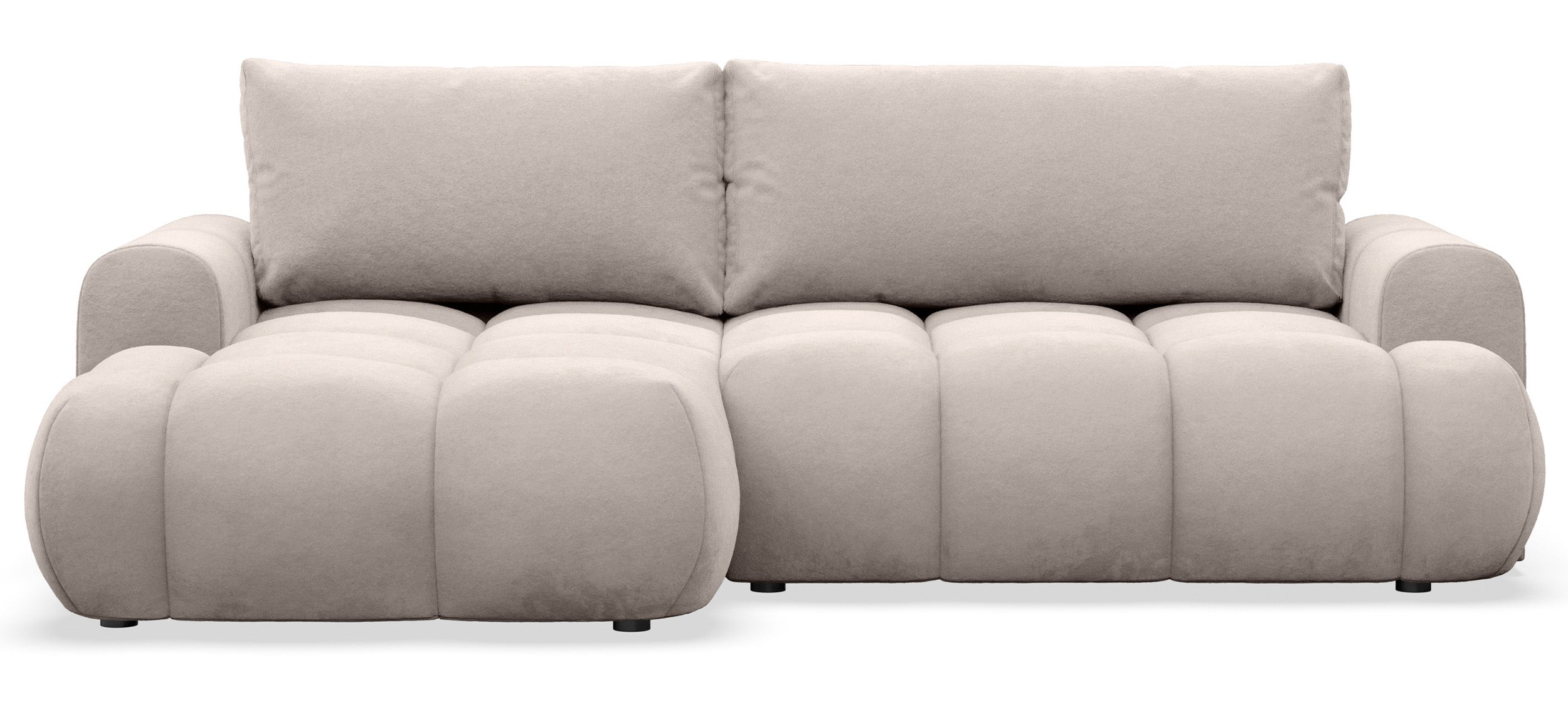 Narożnik z funkcją spania Ombo Mini L-kształtny lewostronny z pojemnikiem szarobeżowy welur hydrofobowy