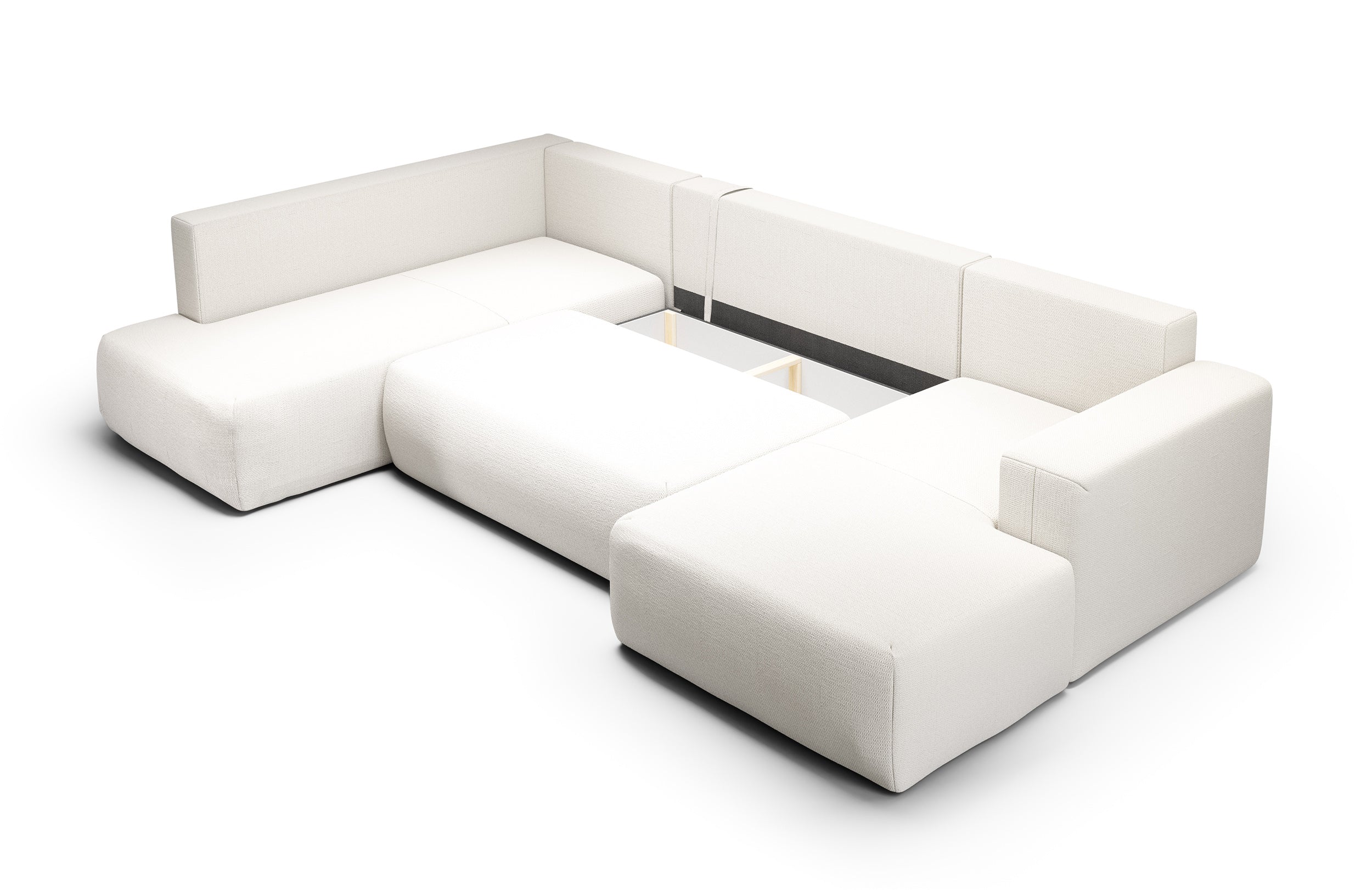 Narożnik z funkcją spania Lummi U-kształtny z pojemnikiem biały szenil hydrofobowy prawostronny