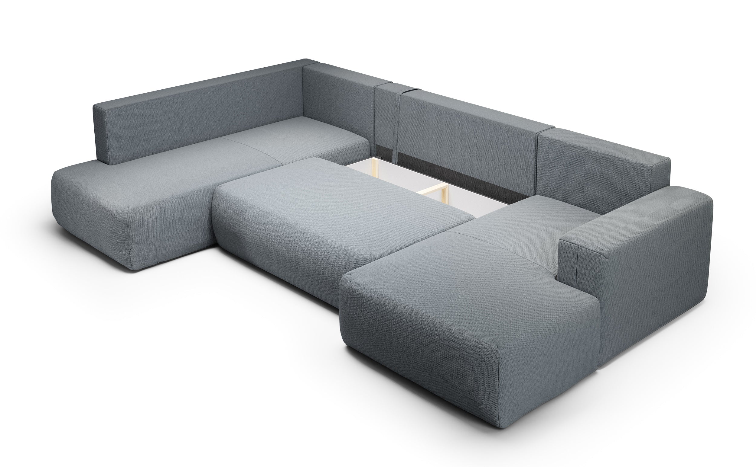 Narożnik z funkcją spania Lummi U-kształtny z pojemnikiem szary szenil hydrofobowy prawostronny