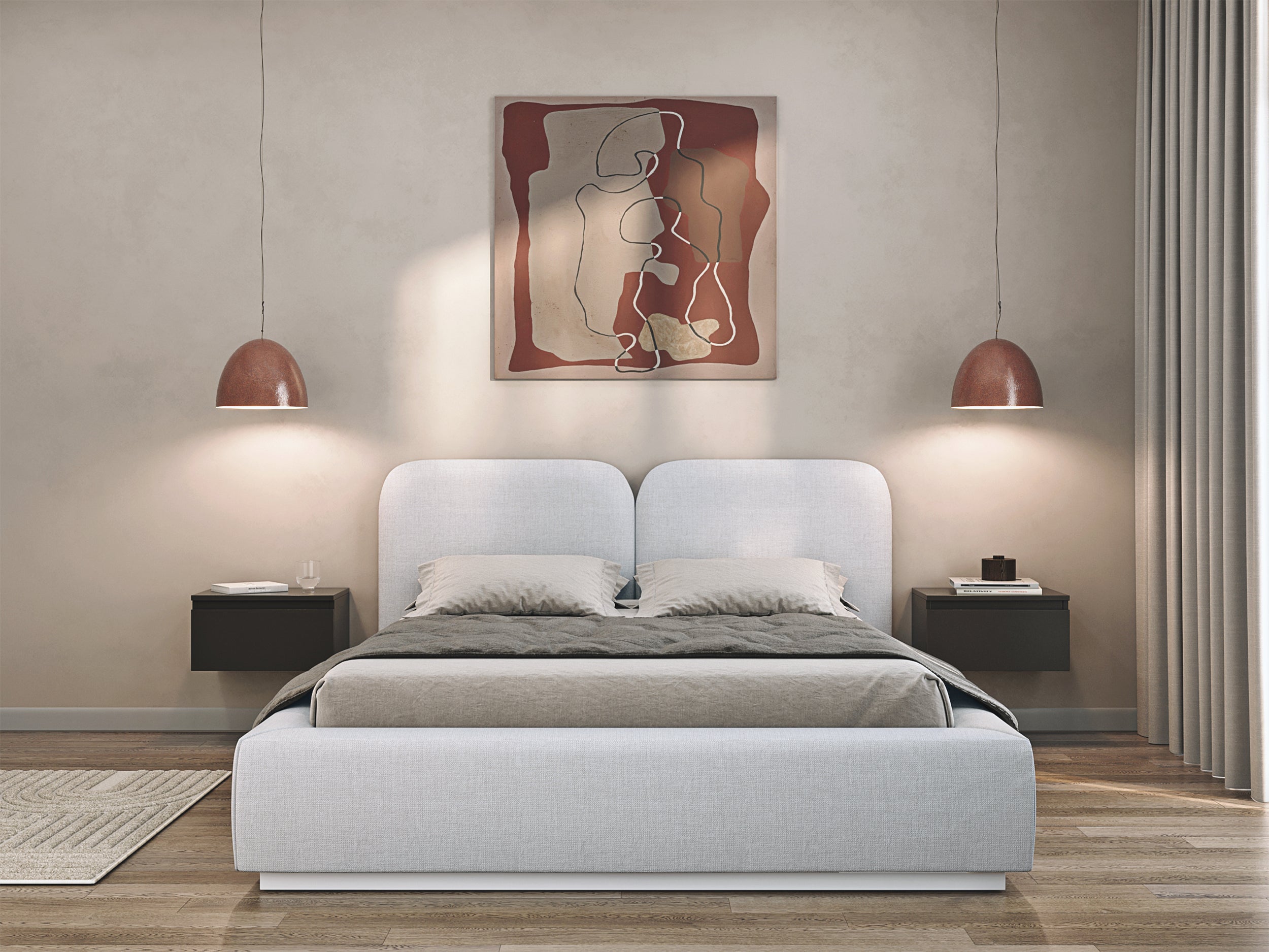 Łóżko tapicerowane 140x200 cm Comoves jasnoszare szenil