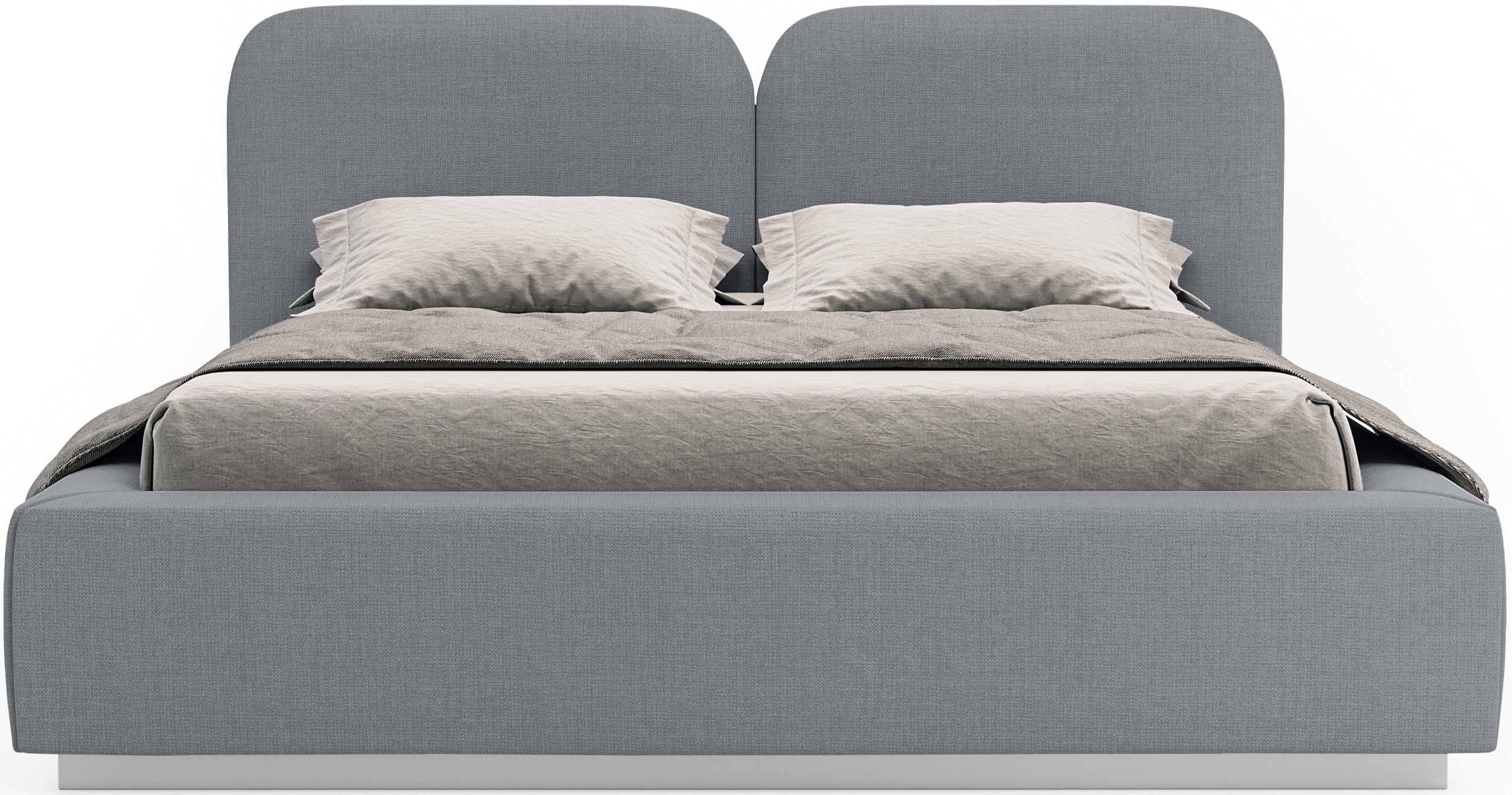 Łóżko tapicerowane 180x200 cm Comoves z pojemnikiem i oświetleniem LED stelaż metalowy szare szenil