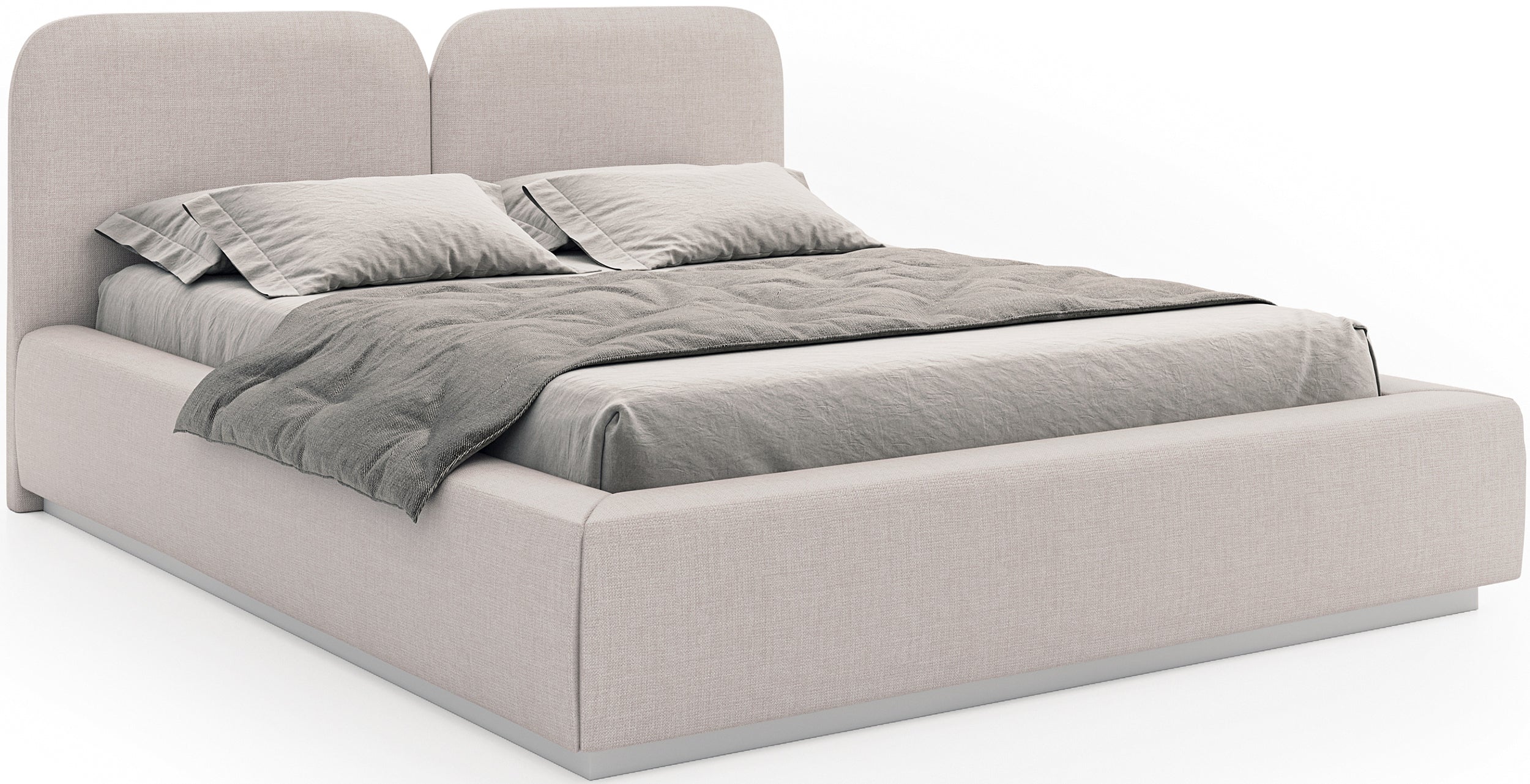 Łóżko tapicerowane 140x200 cm Comoves z pojemnikiem i oświetleniem LED stelaż metalowy jasnobeżowe szenil