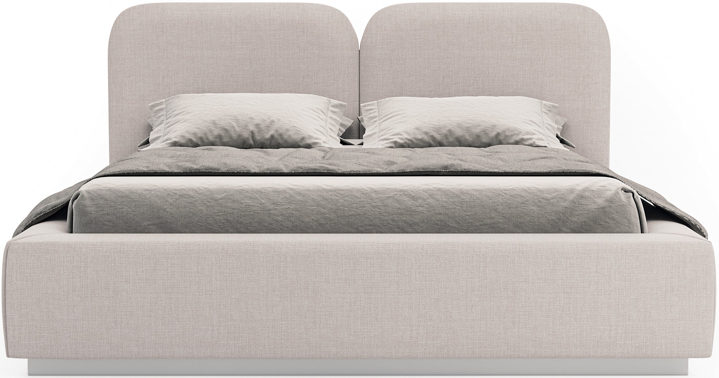 Łóżko tapicerowane 140x200 cm Comoves z pojemnikiem i oświetleniem LED stelaż metalowy jasnobeżowe szenil
