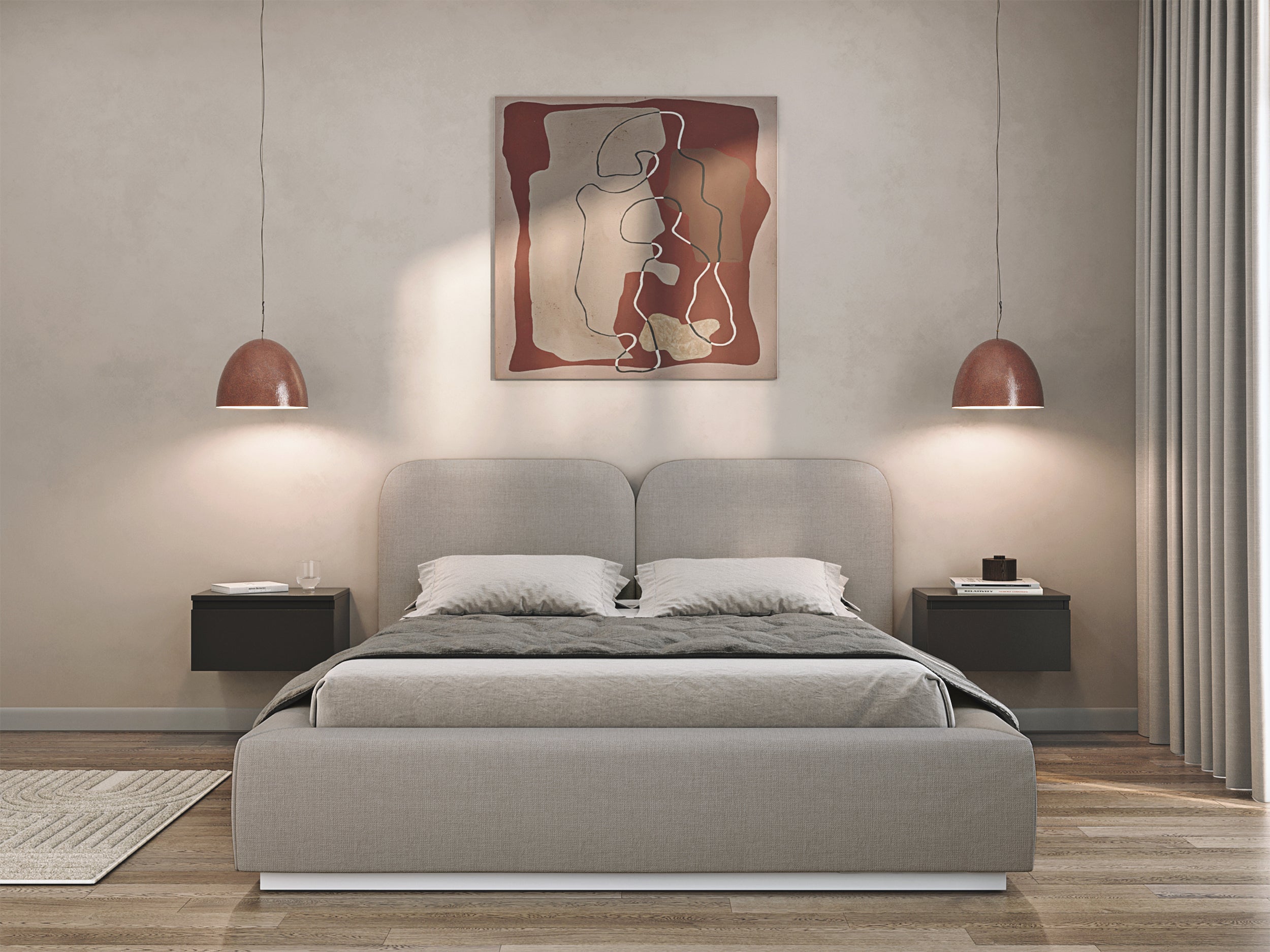 Łóżko tapicerowane 180x200 cm Comoves ciemnobeżowe szenil