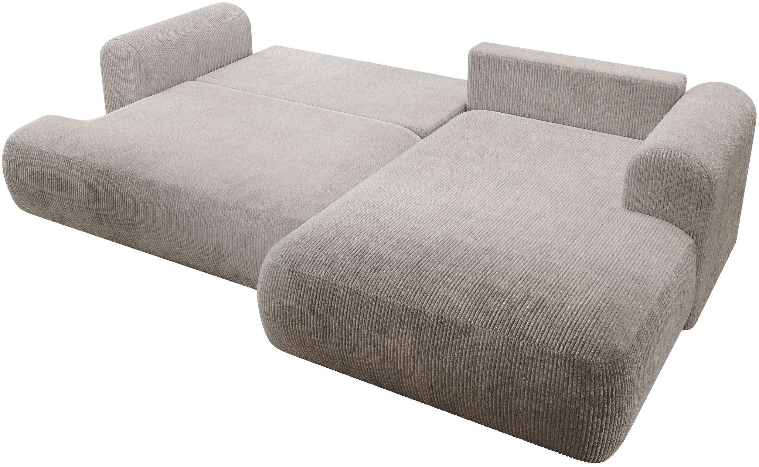 Narożnik z funkcją spania Ovo Cord L-kształtny prawostronny z pojemnikiem szarobeżowy sztruks