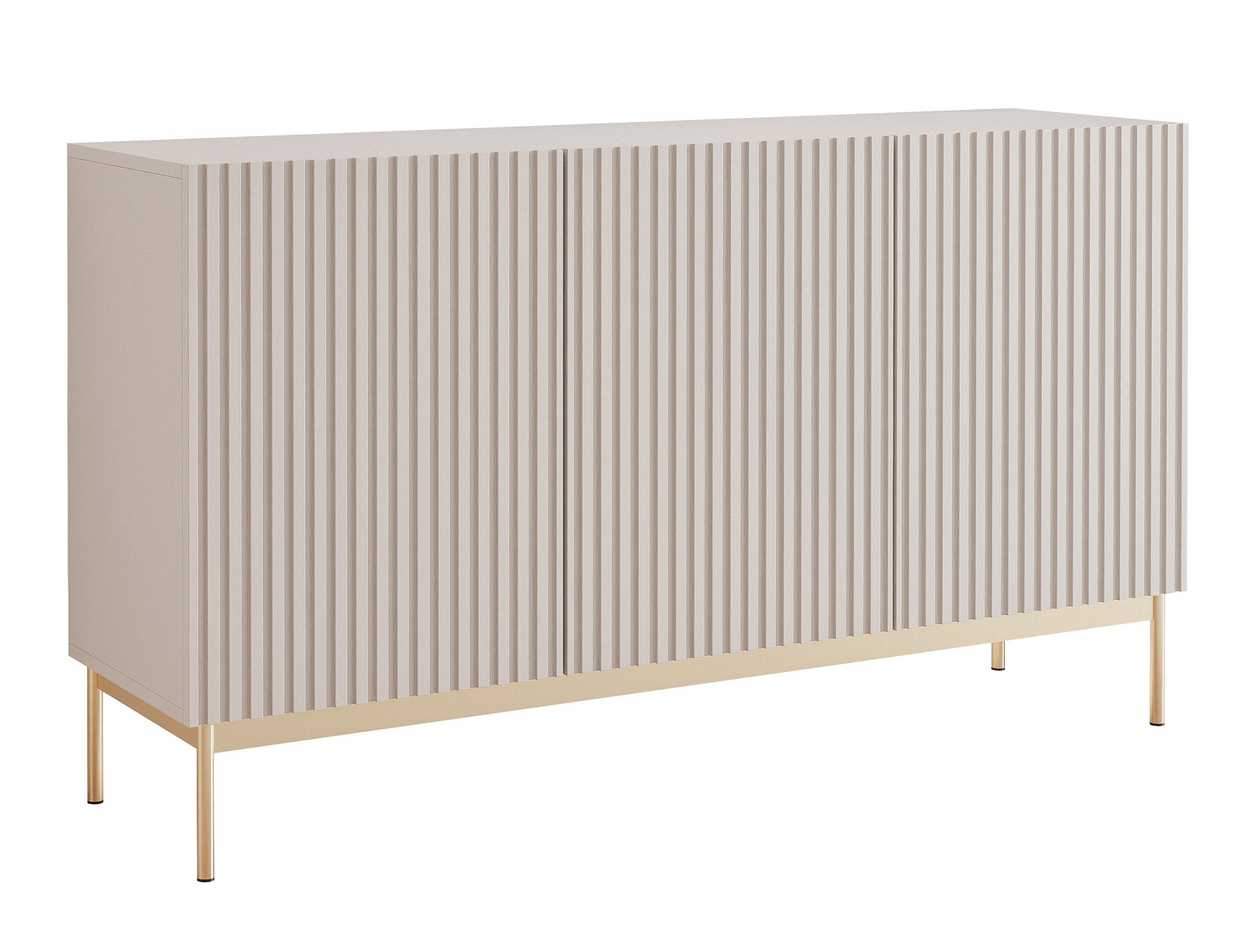 Komoda trzydrzwiowa Linearis z oświetleniem LED 138 cm kaszmir na złotych nóżkach