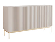 Komoda trzydrzwiowa Linearis z oświetleniem LED 138 cm kaszmir na złotych nóżkach