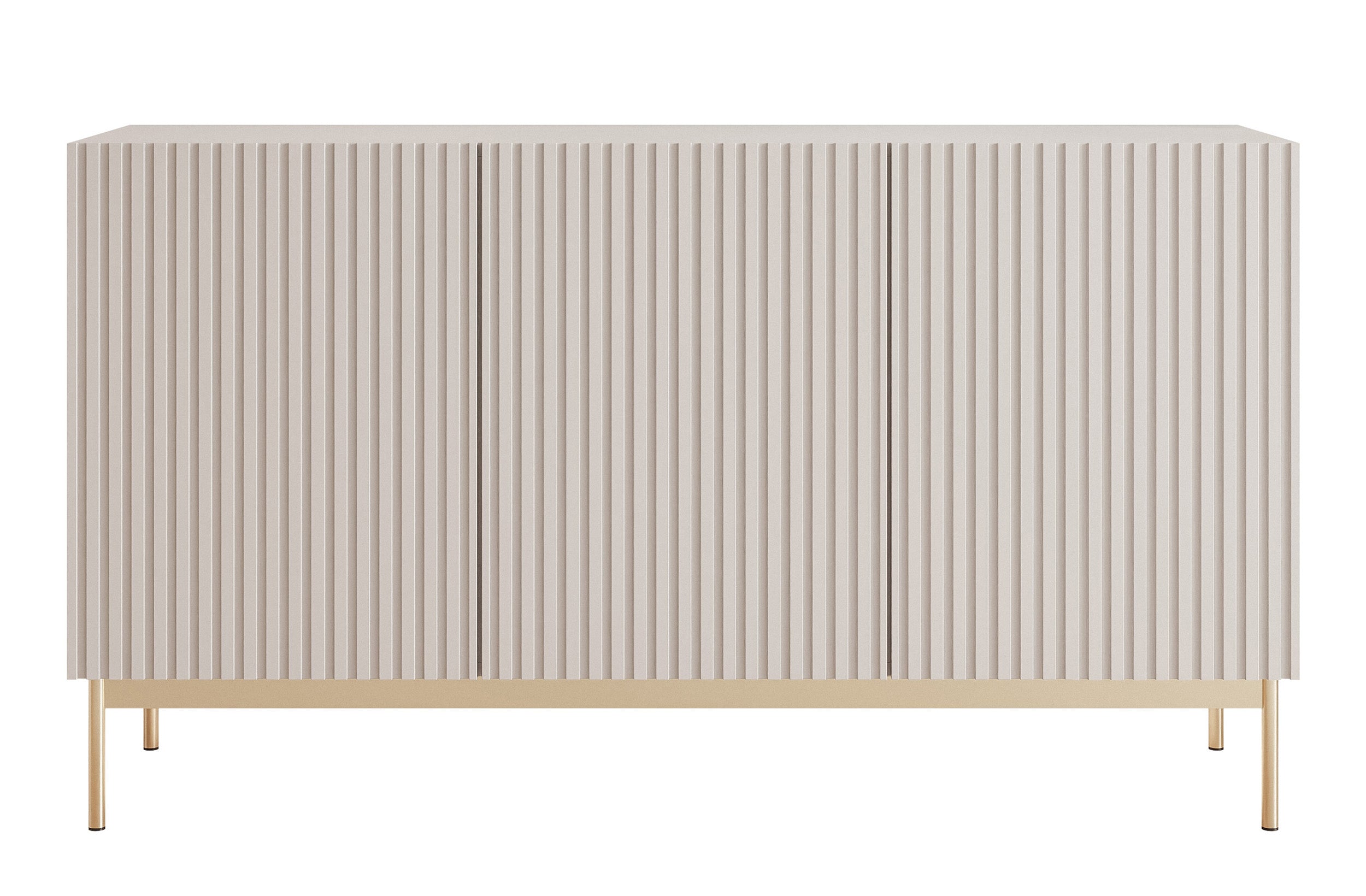 Komoda trzydrzwiowa Linearis z oświetleniem LED 138 cm kaszmir na złotych nóżkach