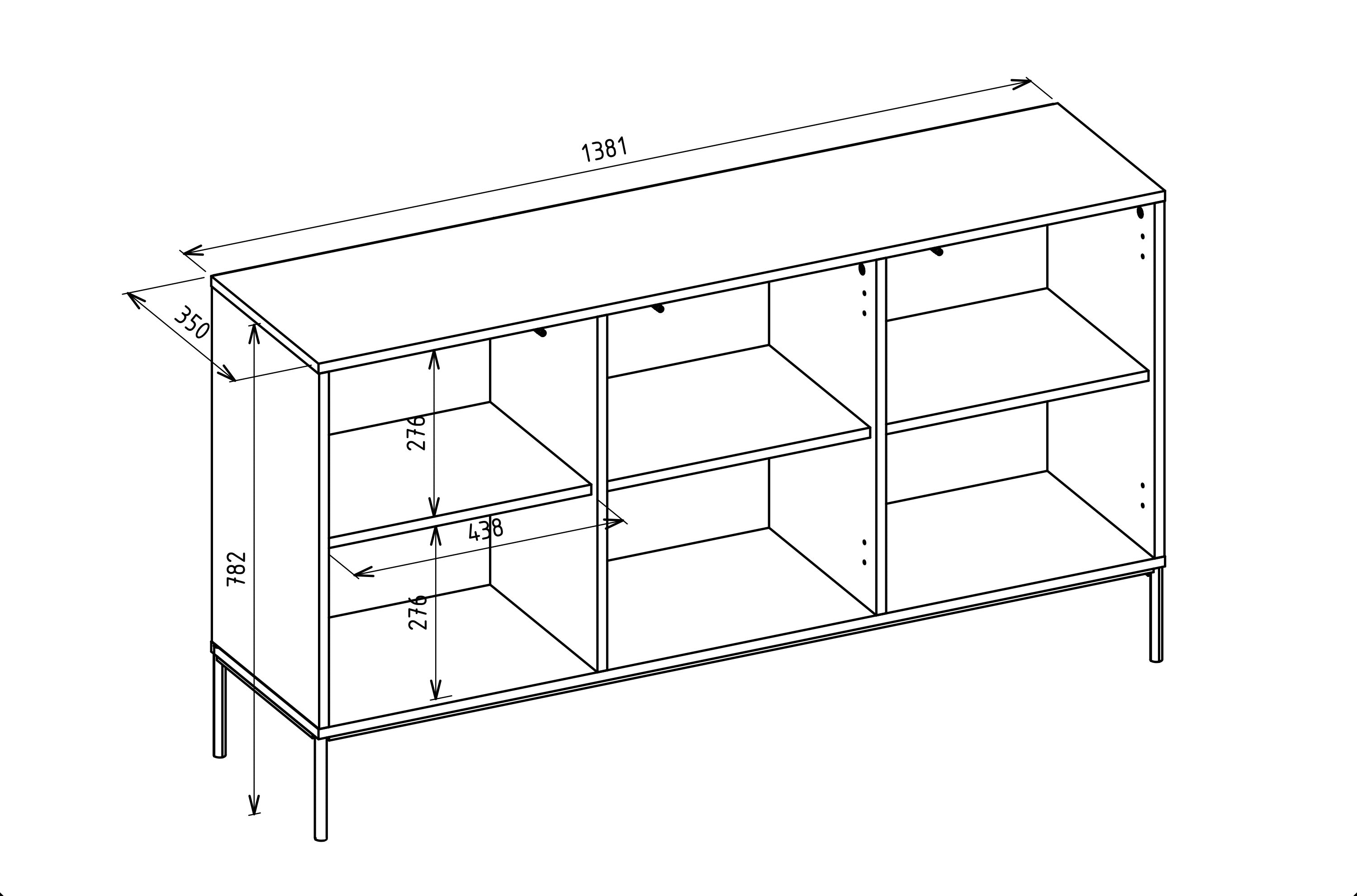Komoda trzydrzwiowa Linearis z oświetleniem LED 138 cm kaszmir na złotych nóżkach