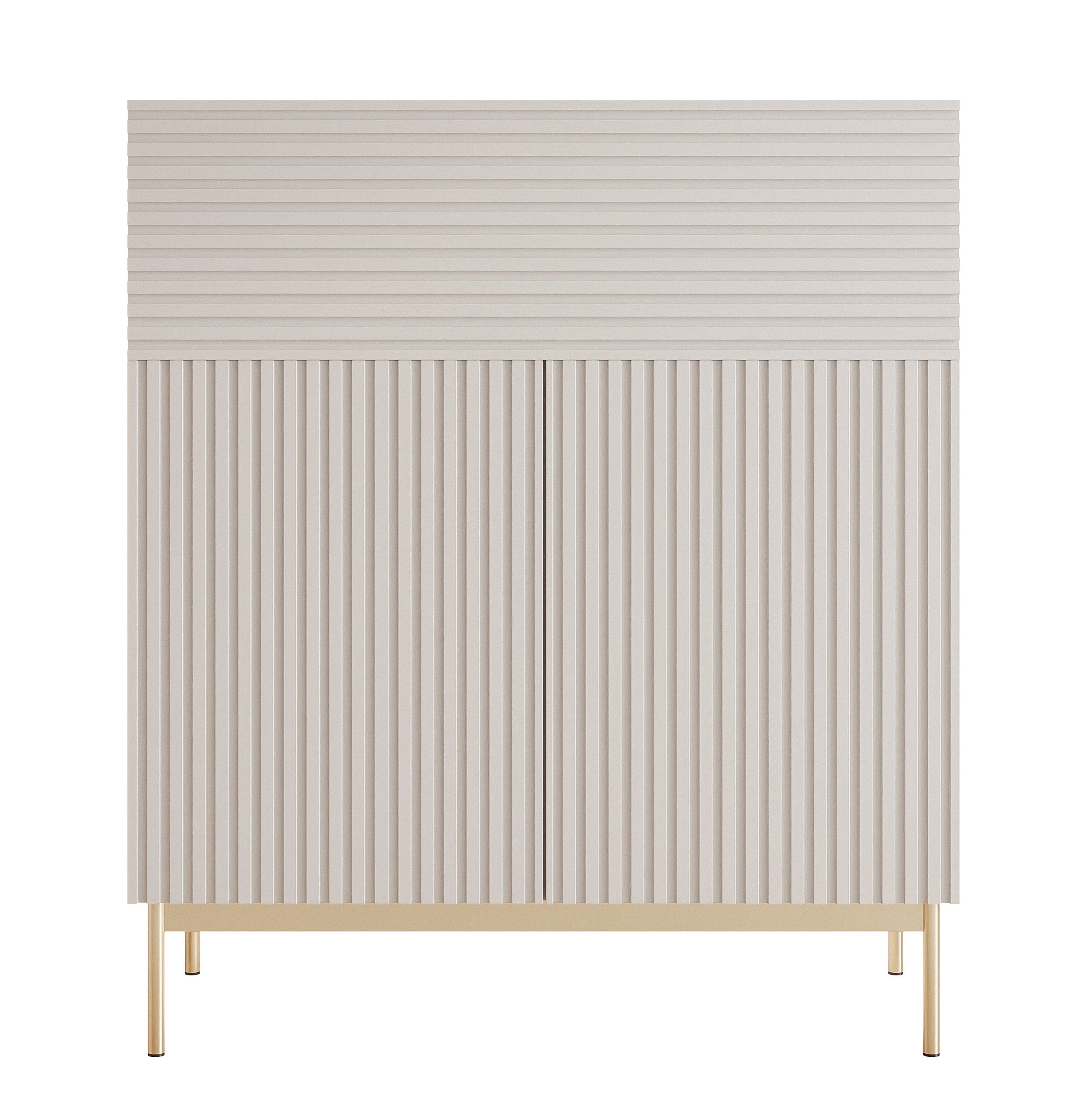 Komoda dwudrzwiowa Linearis z uchylnym schowkiem i oświetleniem LED 92 cm kaszmir na złotych nóżkach