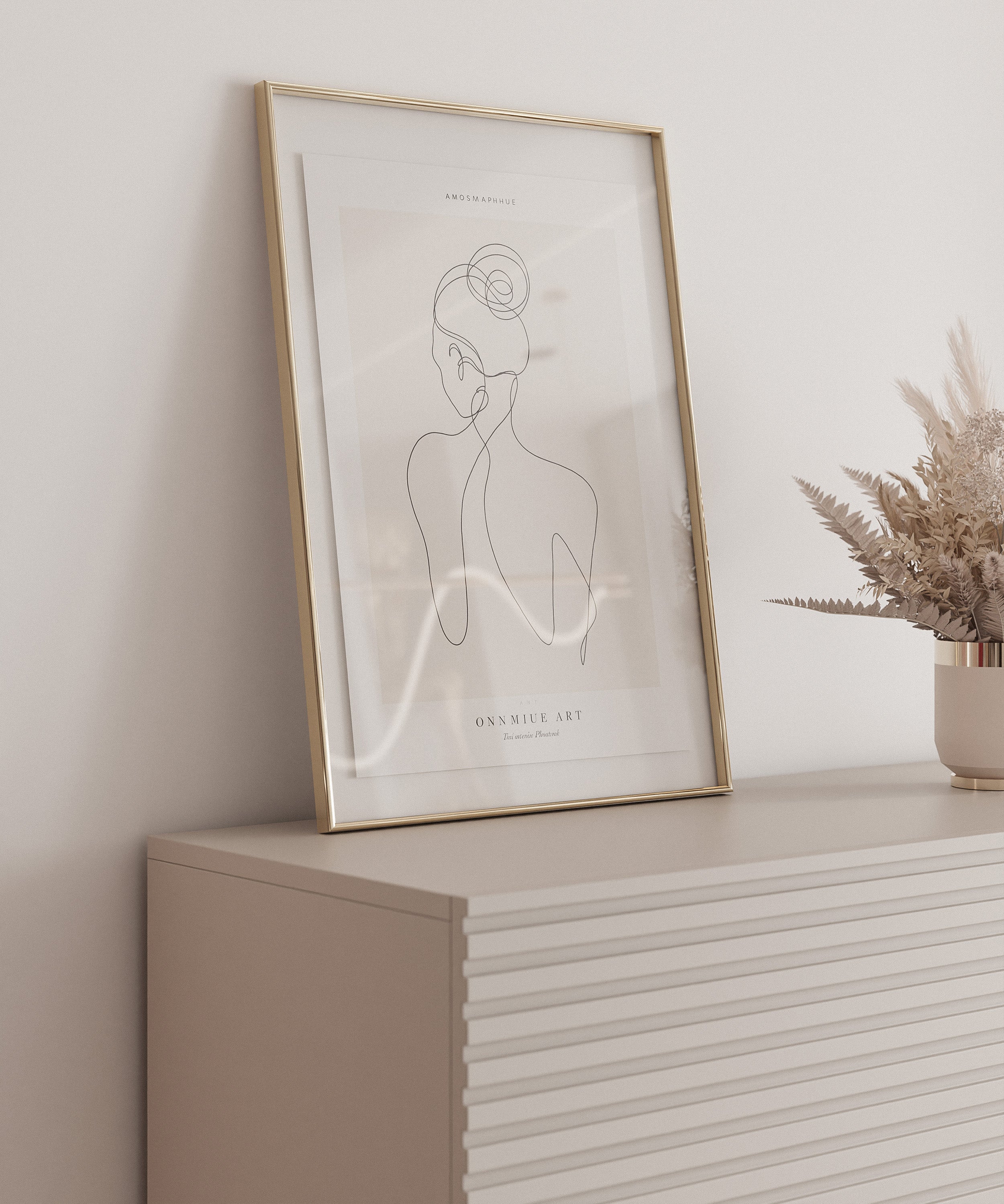 Komoda dwudrzwiowa Linearis z uchylnym schowkiem i oświetleniem LED 92 cm kaszmir na złotych nóżkach