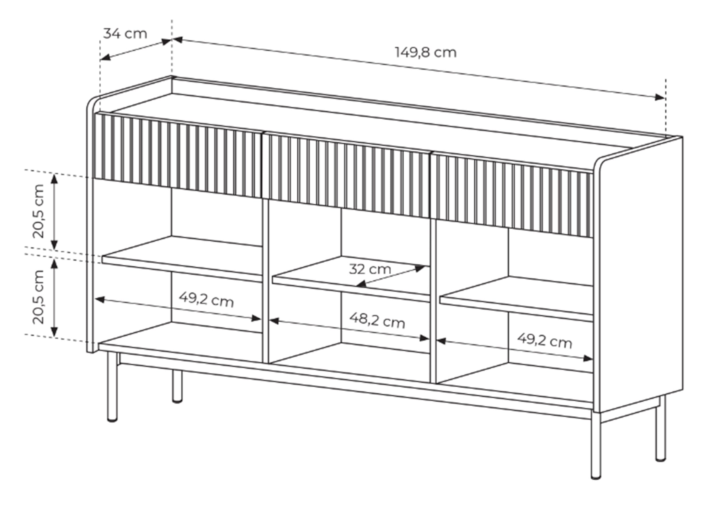 Komoda Liwelo trzydrzwiowa z trzema szufladami 153 cm szarobeżowa