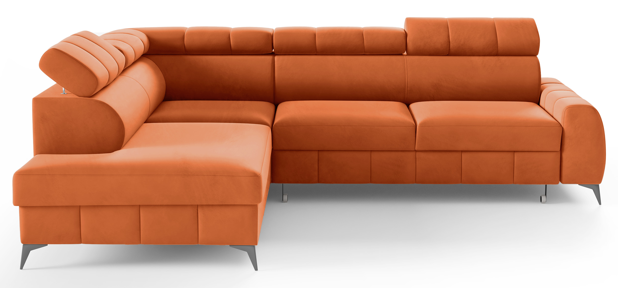 Narożnik z funkcją spania London L-kształtny lewostronny z pojemnikiem miedziany welur