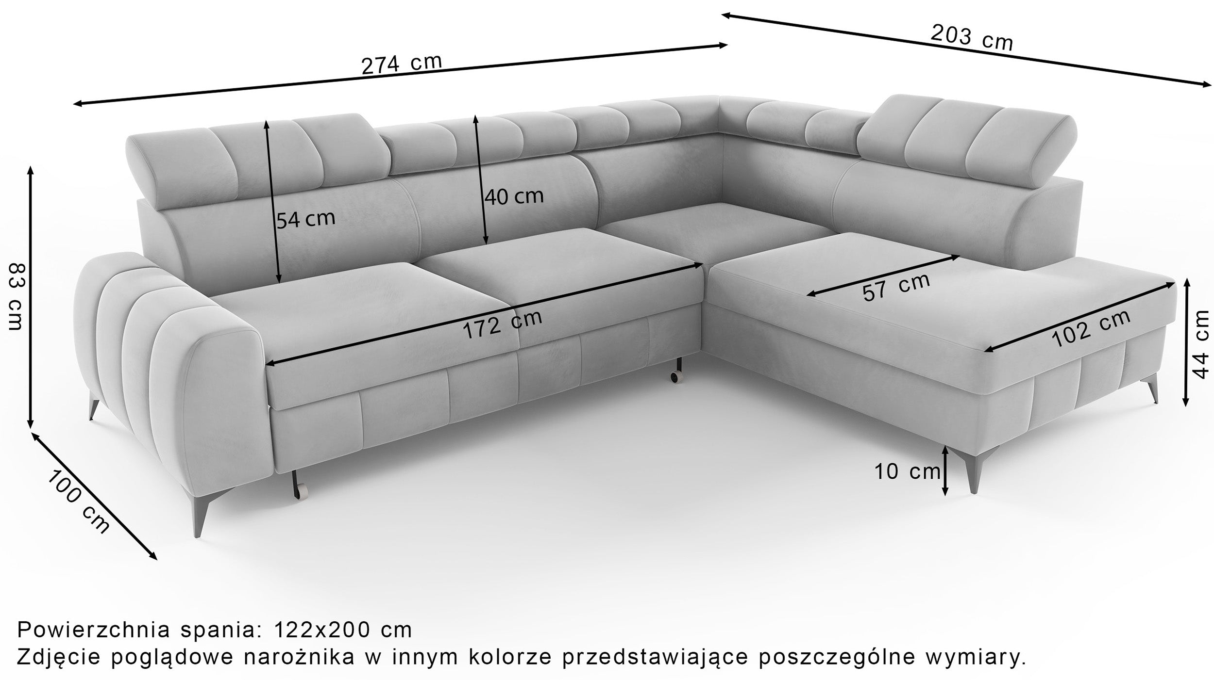 Narożnik z funkcją spania London L-kształtny lewostronny z pojemnikiem szarobeżowy welur