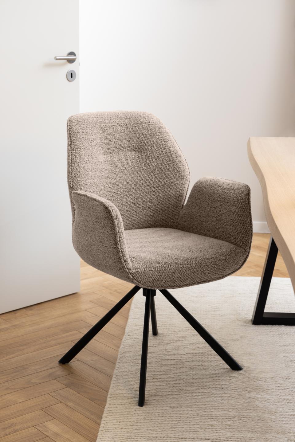 Krzesło tapicerowane Loera obrotowe z podłokietnikami beżowe boucle