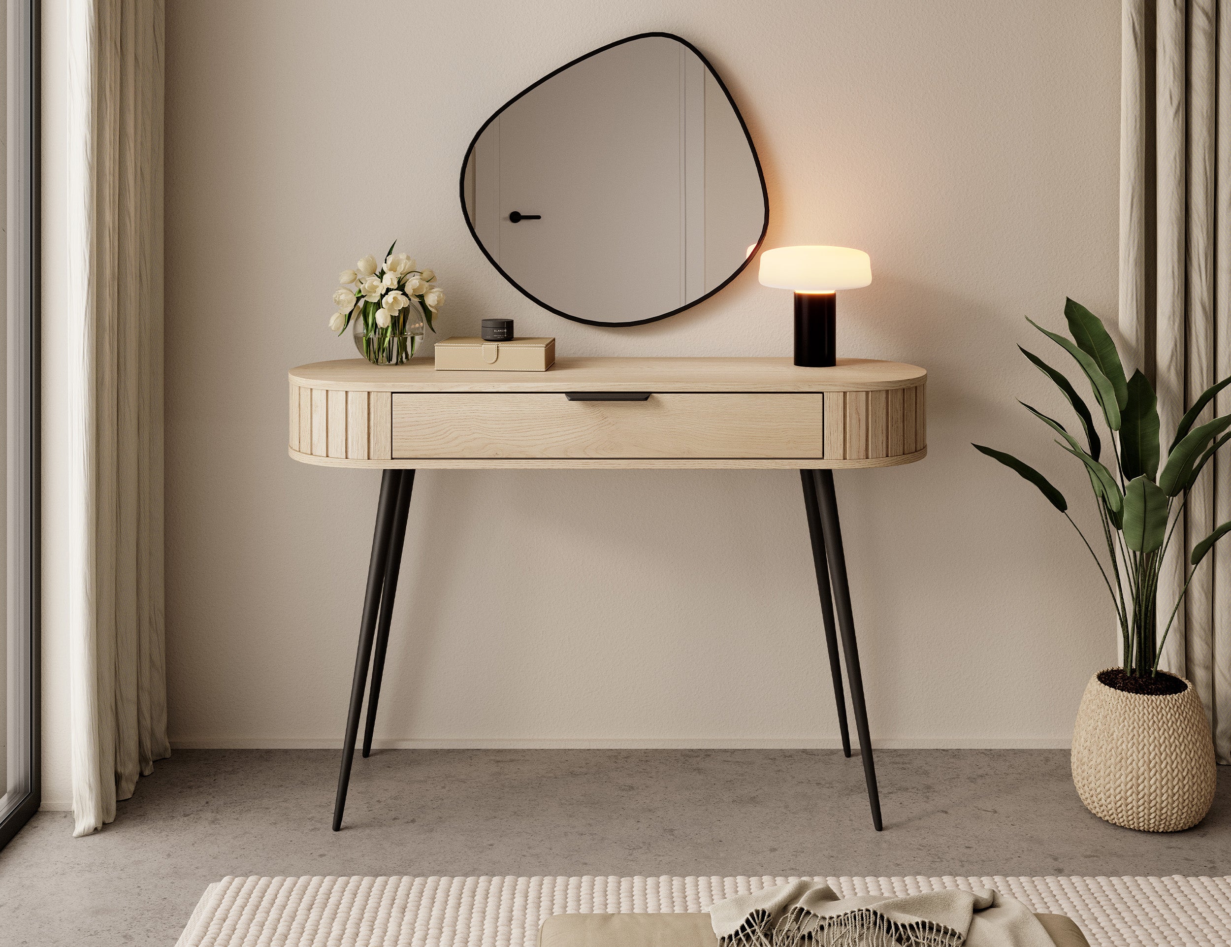 Toaletka Lovi z szufladą i ryflowaniem 120 cm dąb cremona