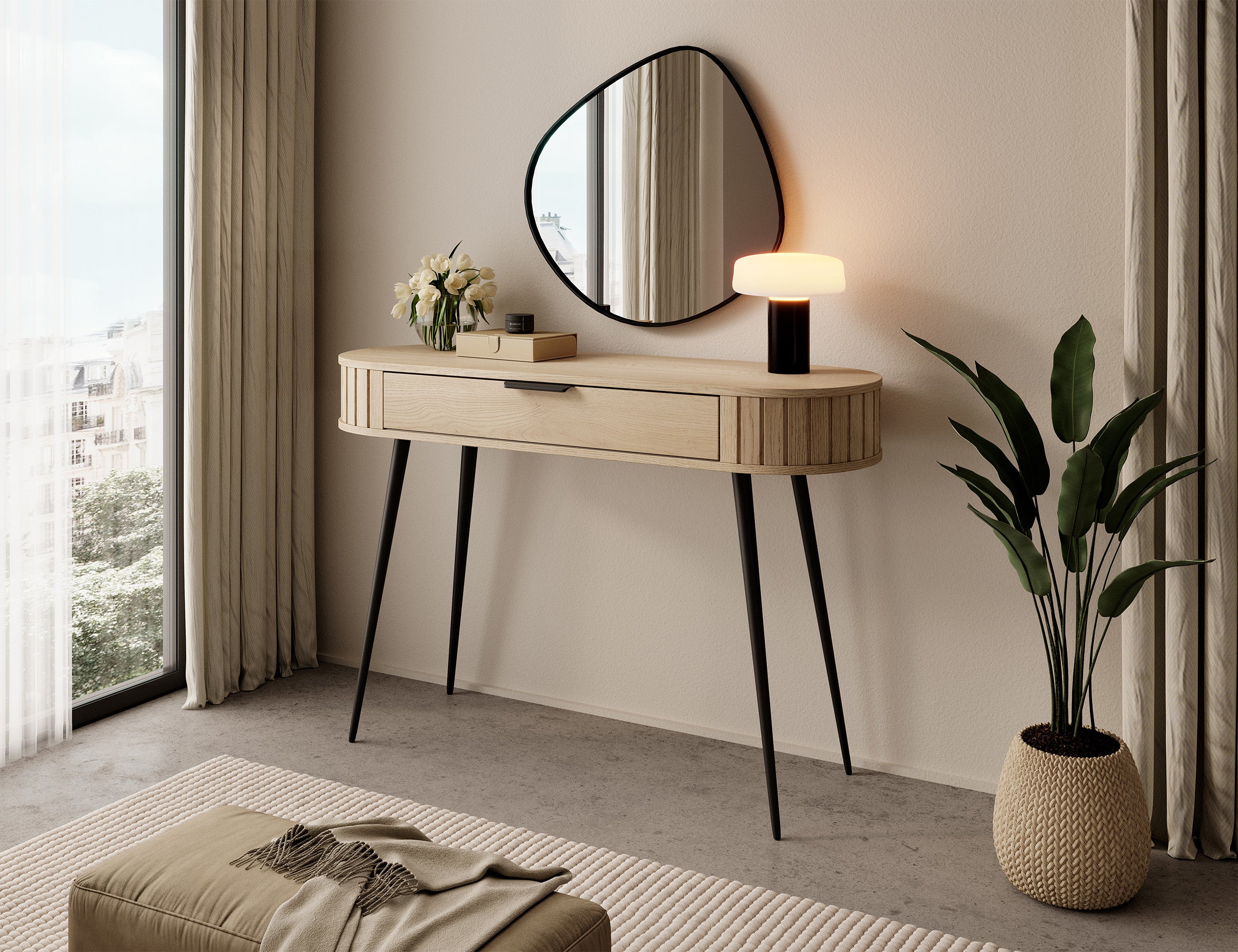 Toaletka Lovi z szufladą i ryflowaniem 120 cm dąb cremona